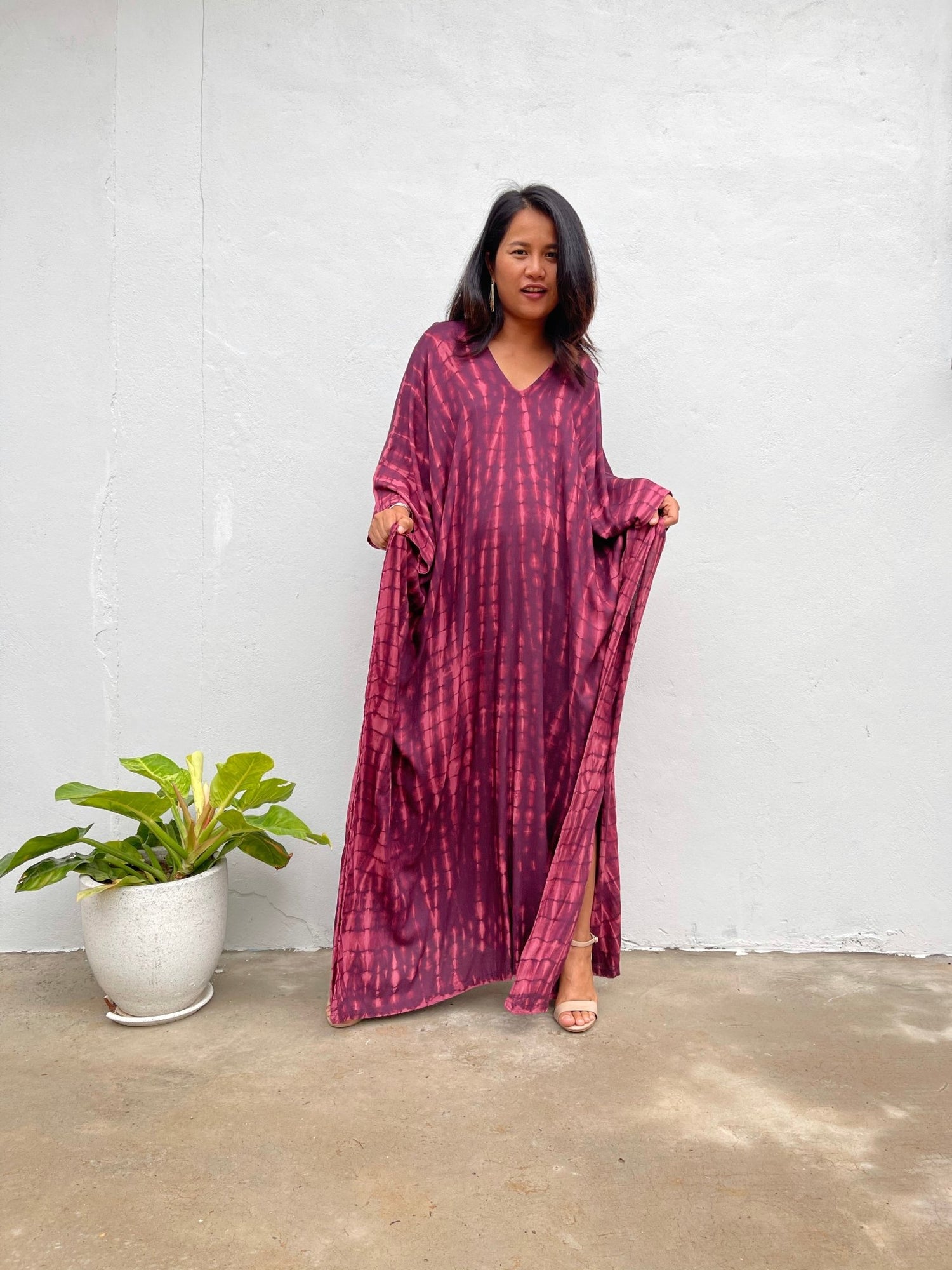 MALA handworks Mala Kaftan in Eggplant Purple and Pink Tie Dye