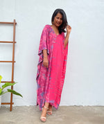 MALA handworks Mala Kaftan in Fuchsia and Gray Purple Tie Dye