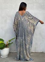 Mala Handworks  Mala Kaftan in Gray with Blue Tie Dye