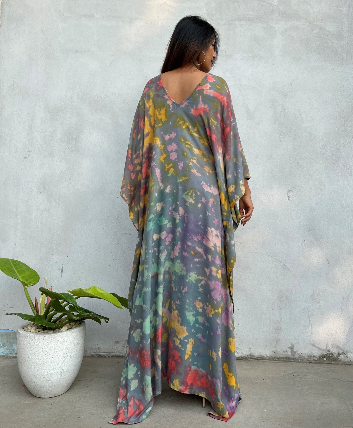 MALA handworks Mala Kaftan in Gray and Rainbow Tie Dye
