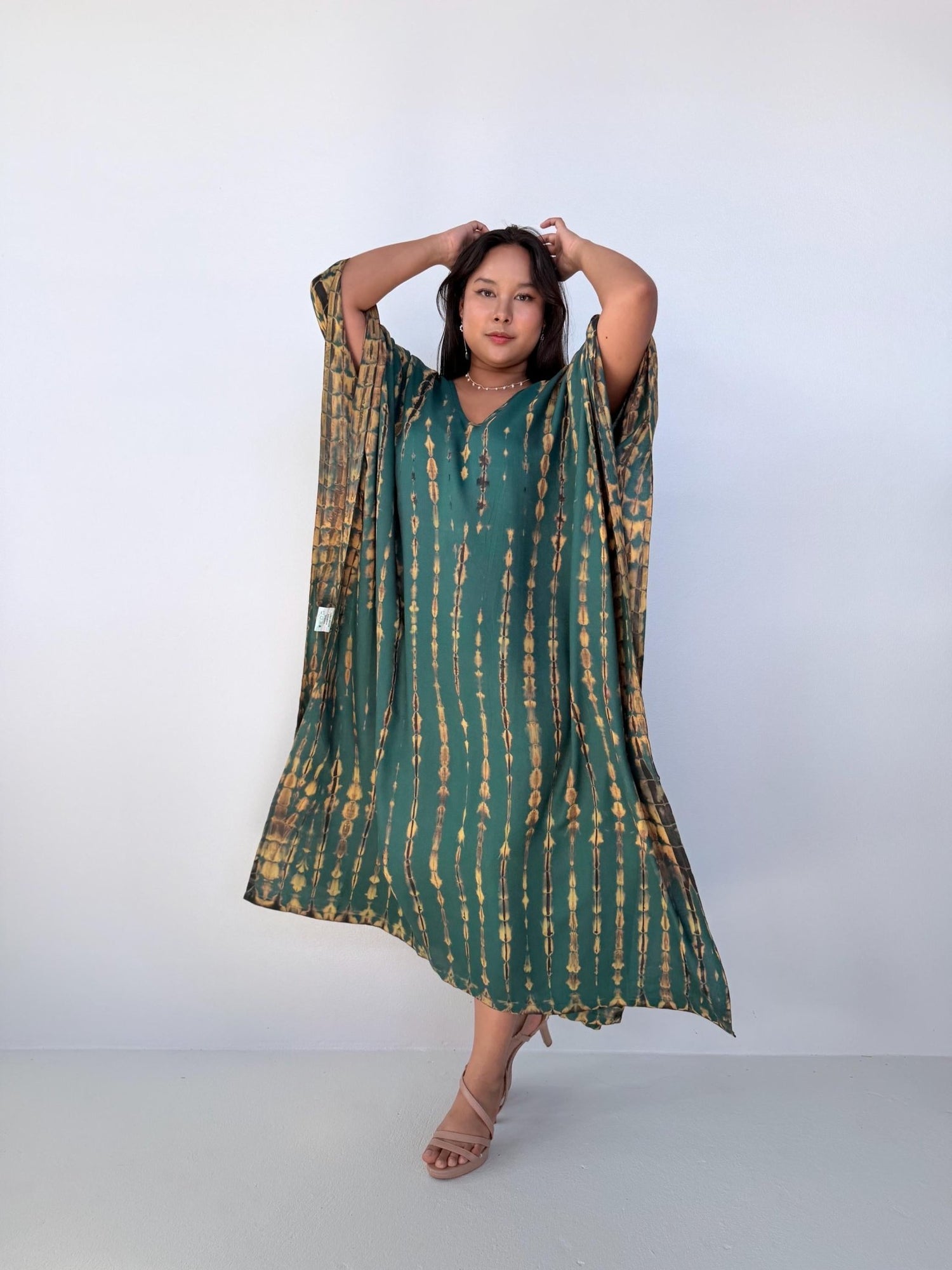 MaLa Kaftan in Green with Yellow Tie Dye - Mala Handworks