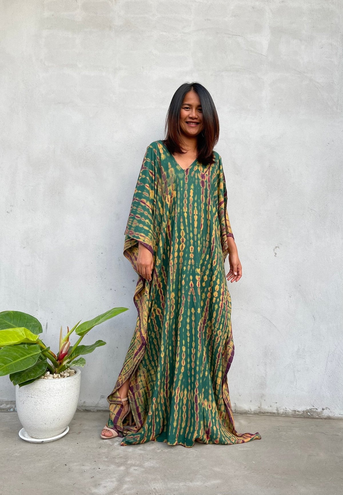 MALA handworks Mala Kaftan in Green and Yellow Tie Dye