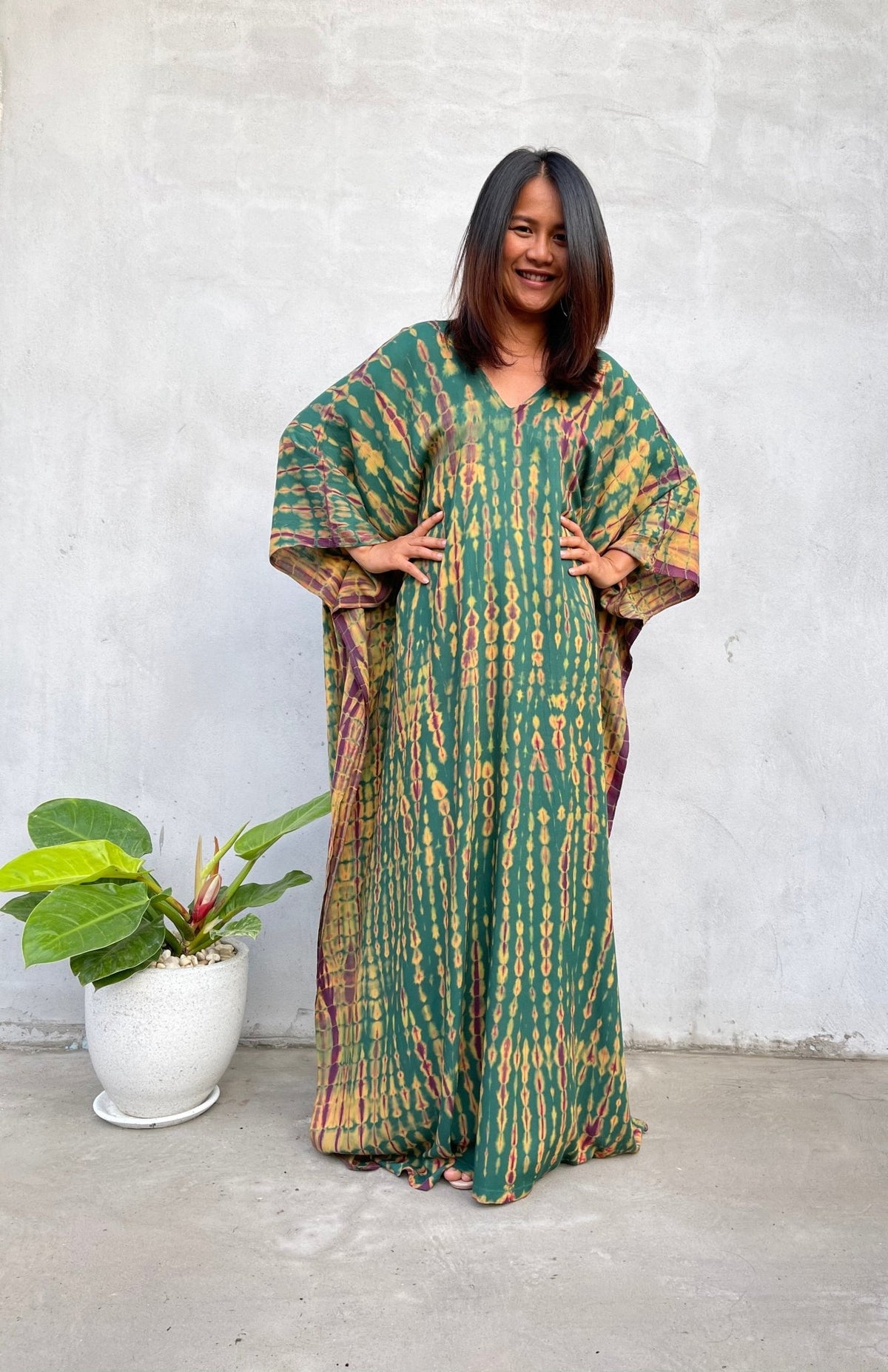 MALA handworks Mala Kaftan in Green and Yellow Tie Dye