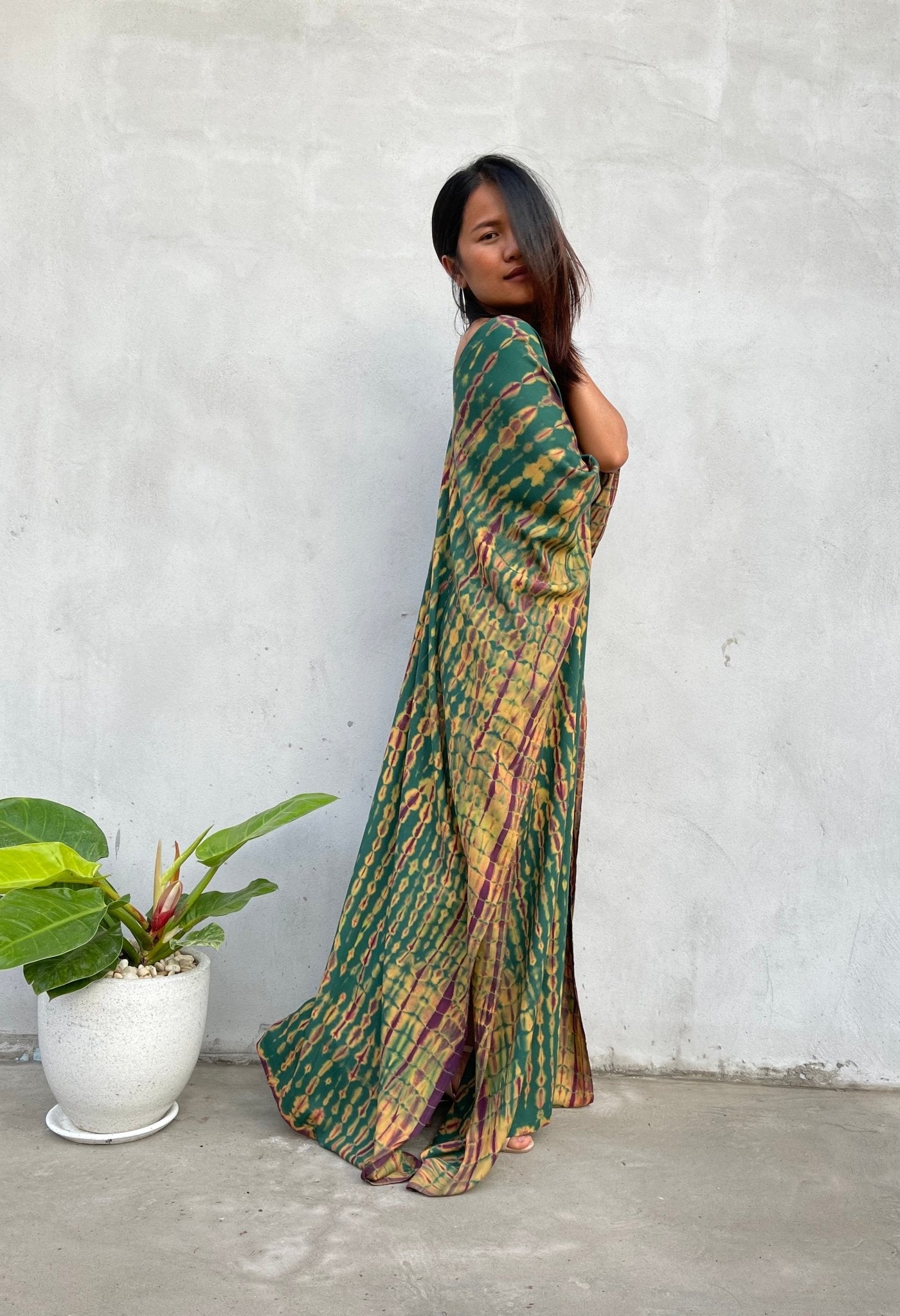 MALA handworks Mala Kaftan in Green and Yellow Tie Dye