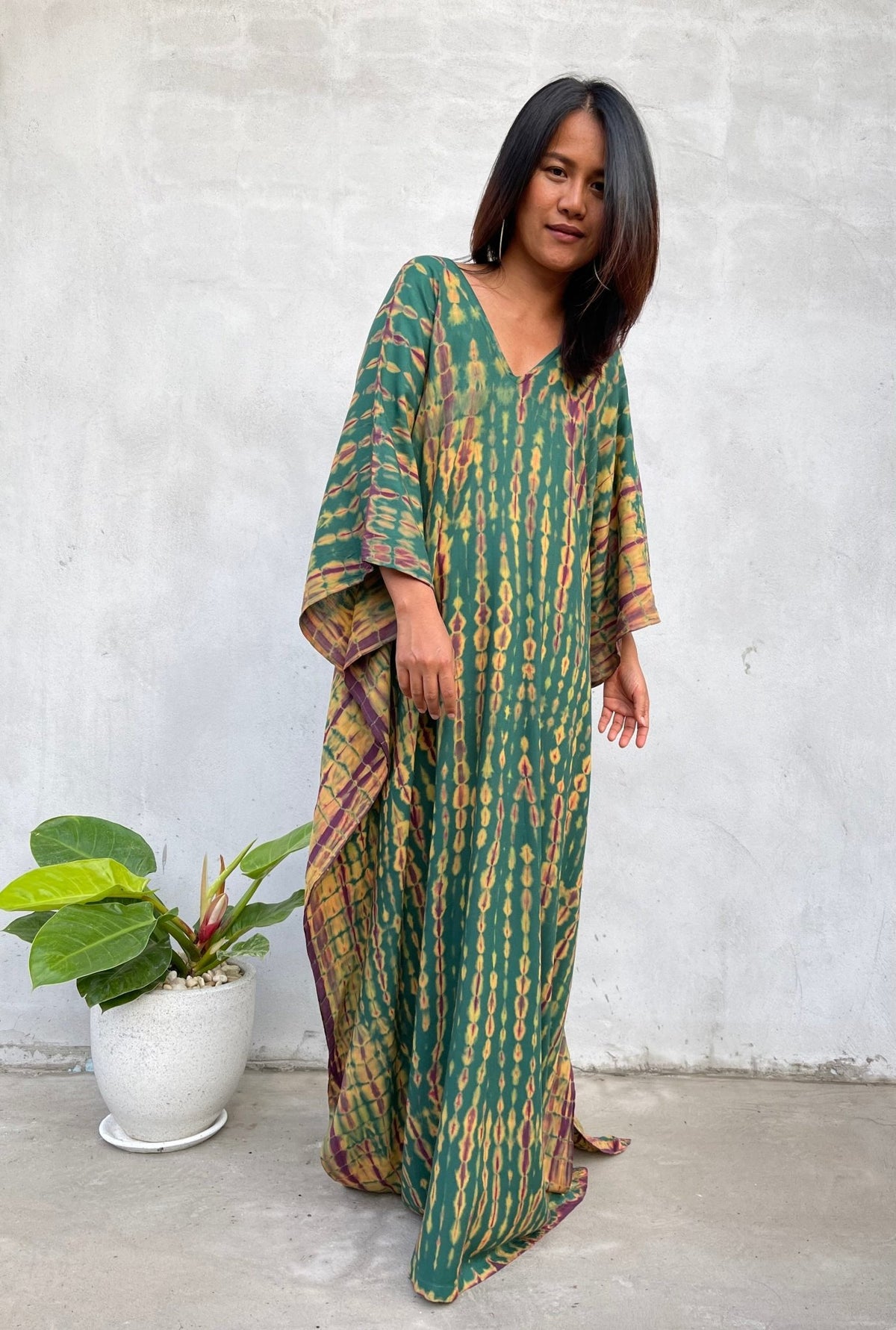MALA handworks Mala Kaftan in Green and Yellow Tie Dye