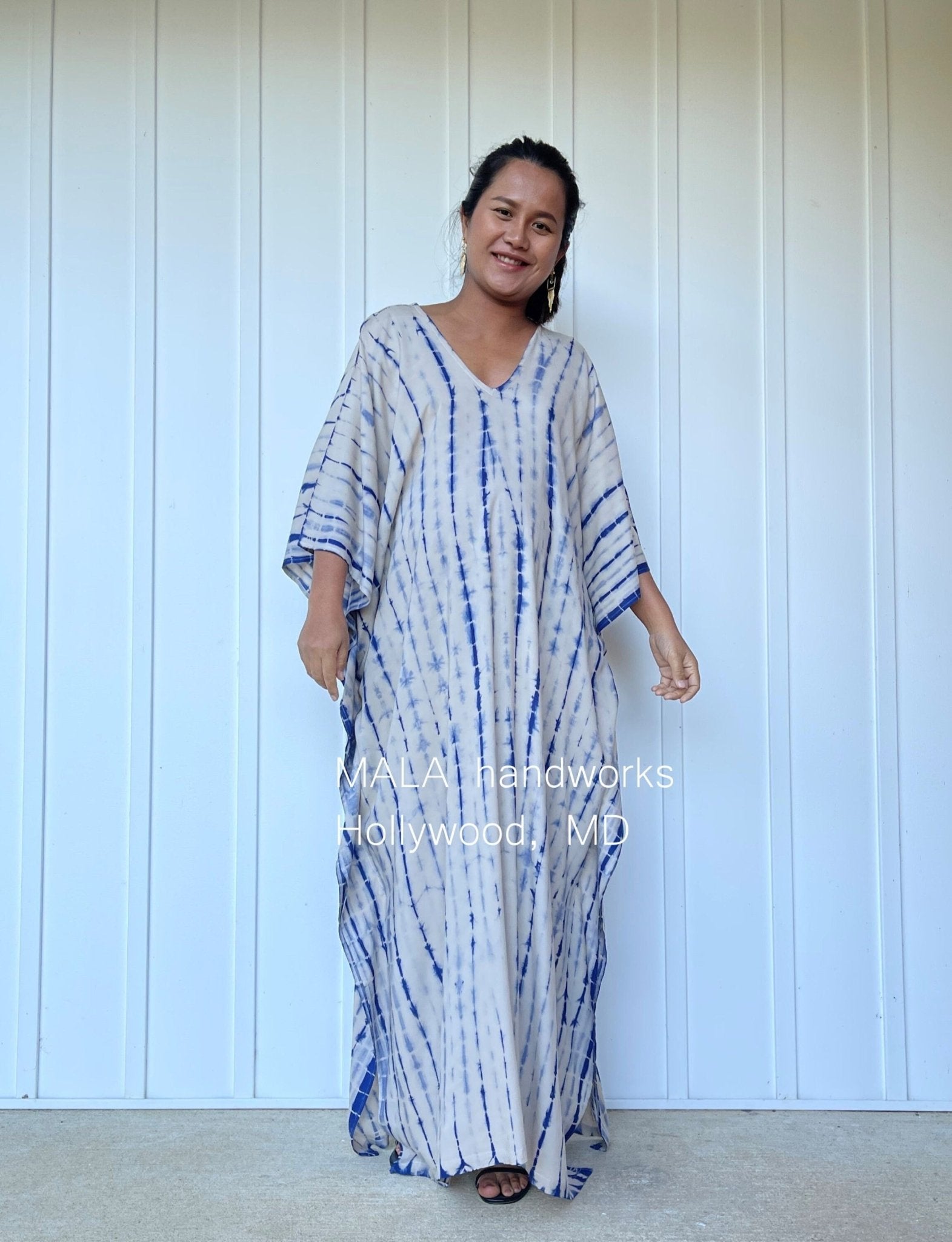 MALA handworks  Mala Kaftan in Khaki and Blue Tie Dye