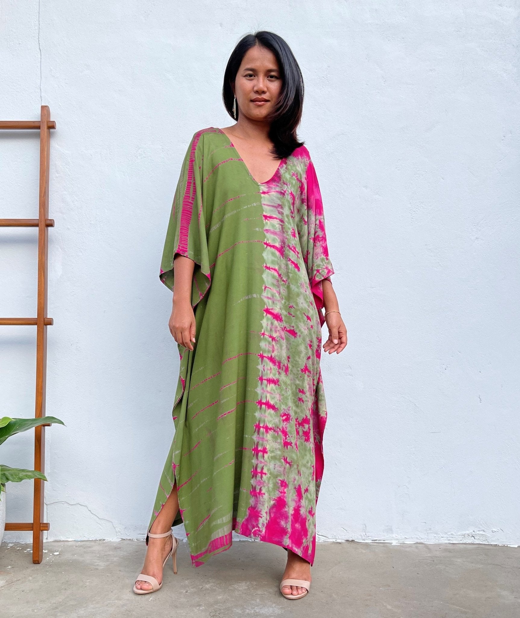 MALA handworks Mala Kaftan in Olive Green and Fuchsia Tie Dye