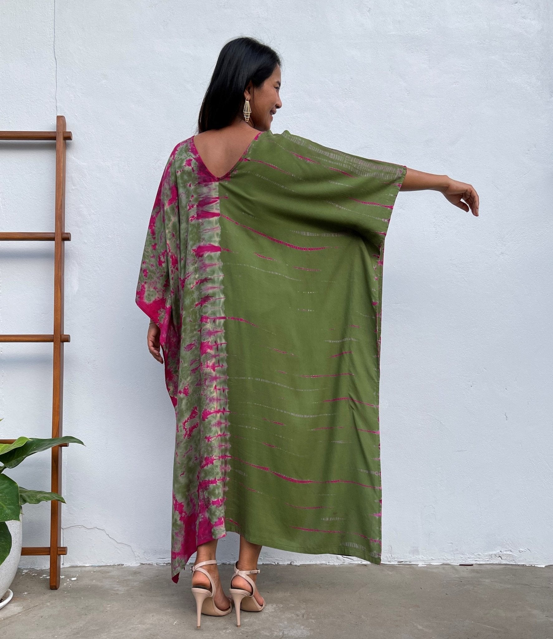 MALA handworks Mala Kaftan in Olive Green and Fuchsia Tie Dye