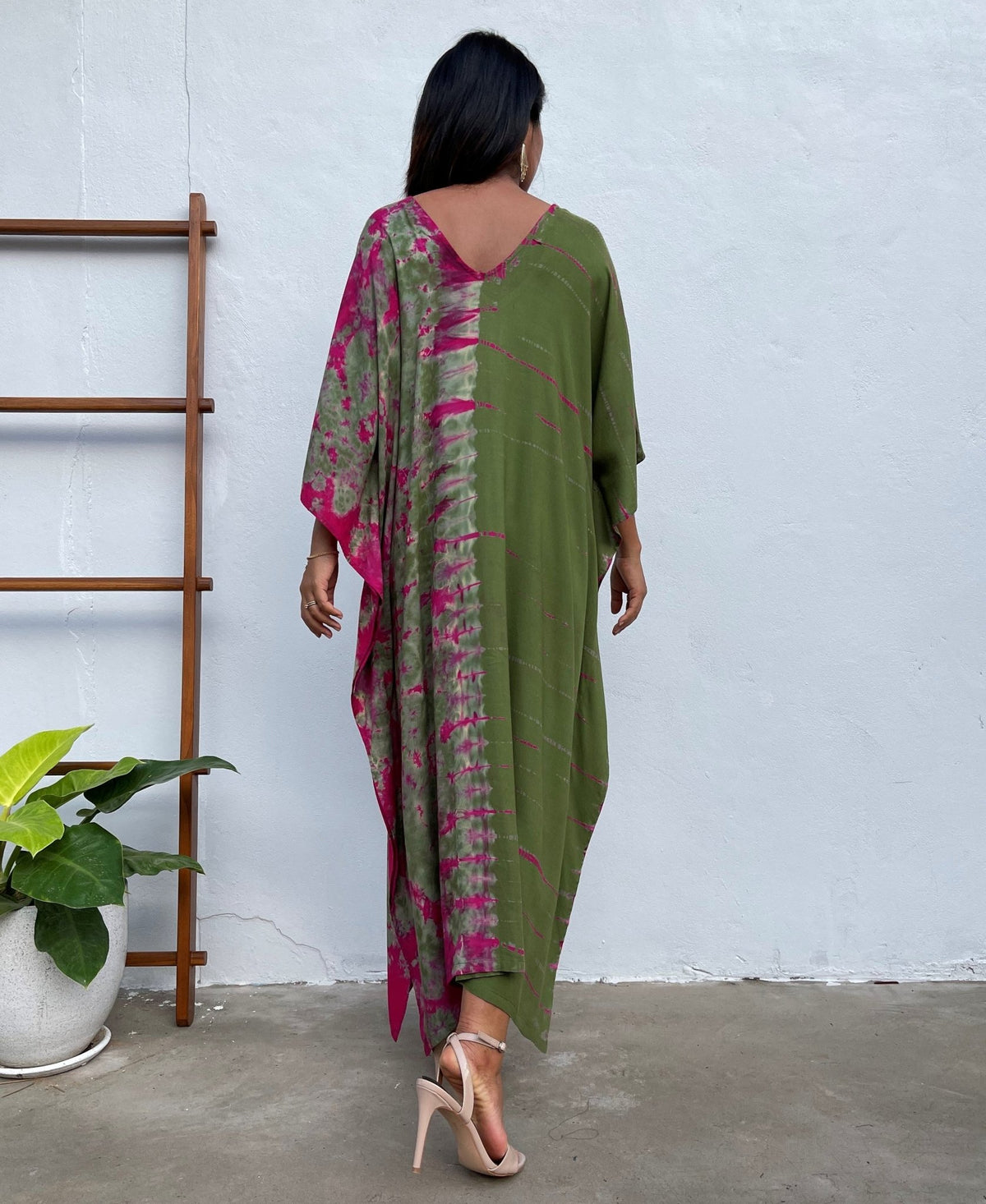 MALA handworks Mala Kaftan in Olive Green and Fuchsia Tie Dye