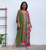 MALA handworks Mala Kaftan in Olive Green and Fuchsia Tie Dye