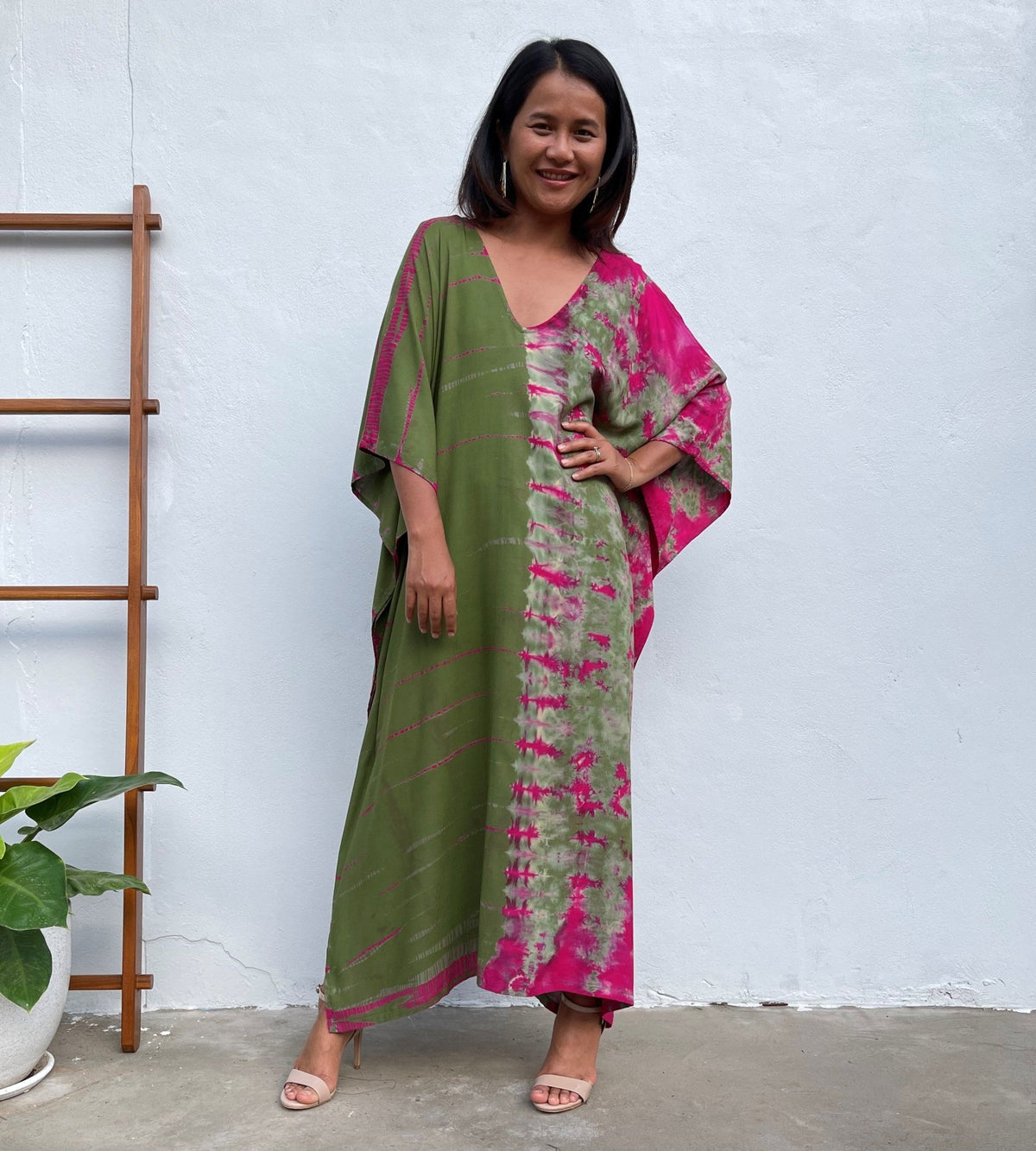 MALA handworks Mala Kaftan in Olive Green and Fuchsia Tie Dye