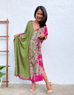 MALA handworks Mala Kaftan in Olive Green and Fuchsia Tie Dye