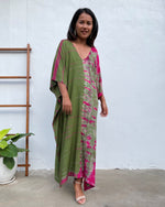 MALA handworks Mala Kaftan in Olive Green and Fuchsia Tie Dye