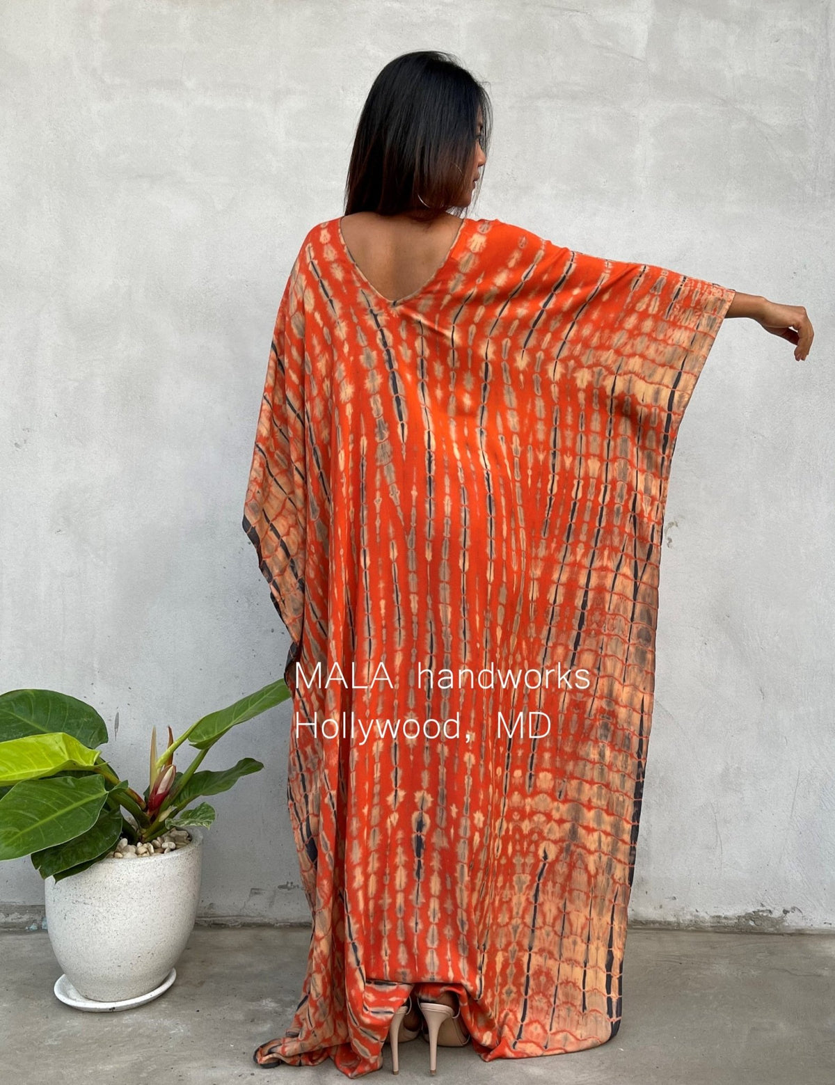 MALA handworks  Mala Kaftan in Orange and Black Tie Dye