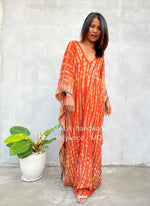 MALA handworks  Mala Kaftan in Orange and Black Tie Dye