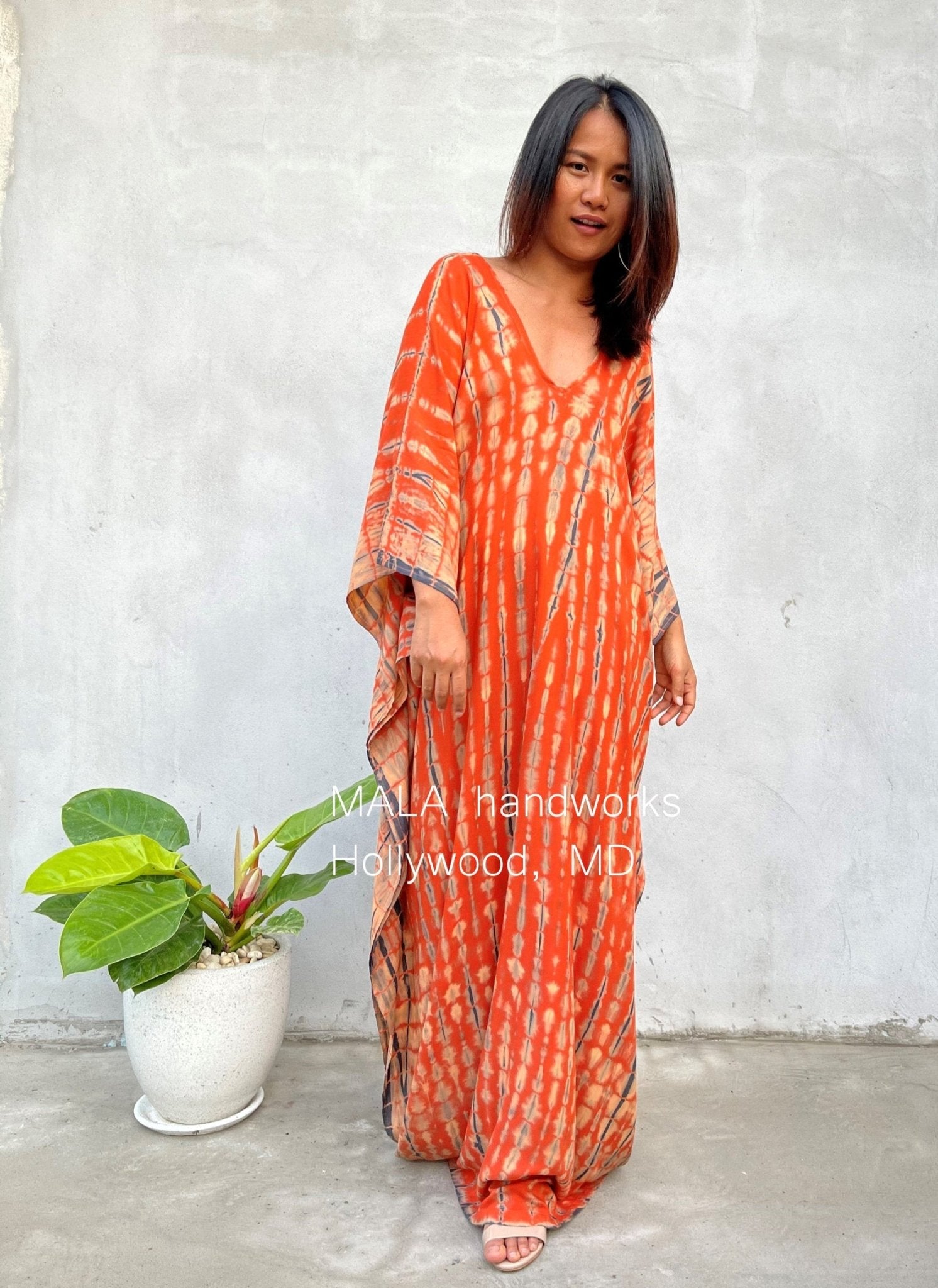 MALA handworks  Mala Kaftan in Orange and Black Tie Dye