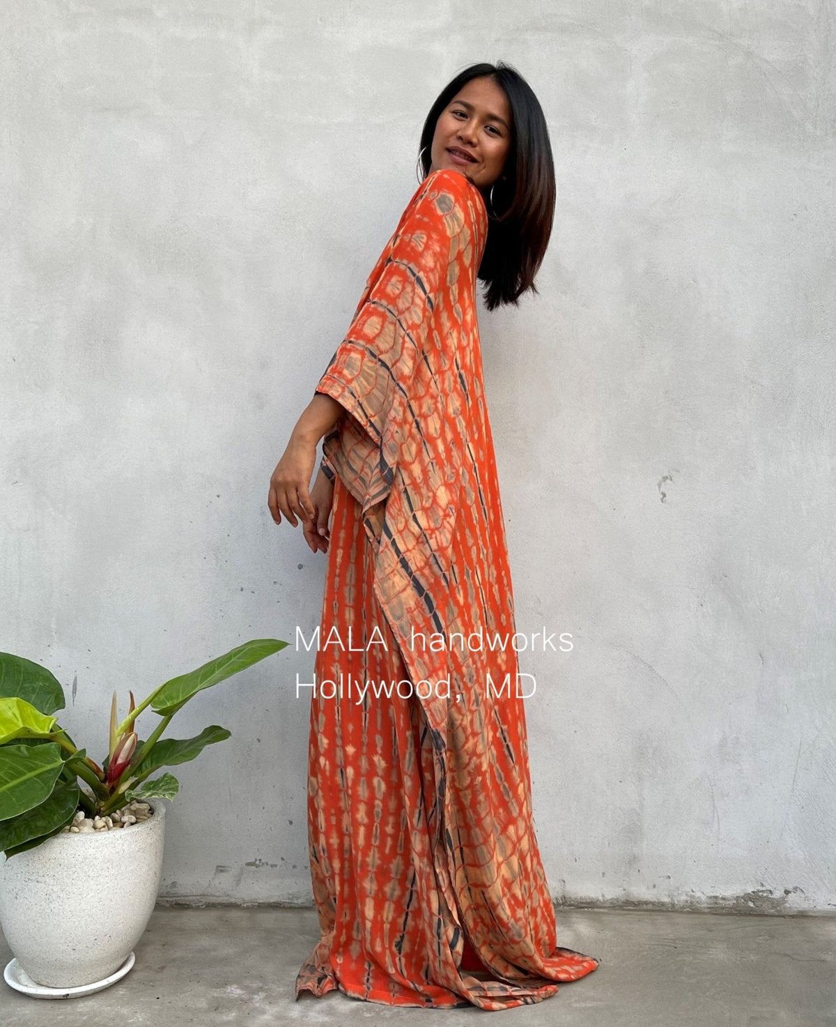 MALA handworks  Mala Kaftan in Orange and Black Tie Dye