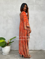 MALA handworks  Mala Kaftan in Orange and Black Tie Dye
