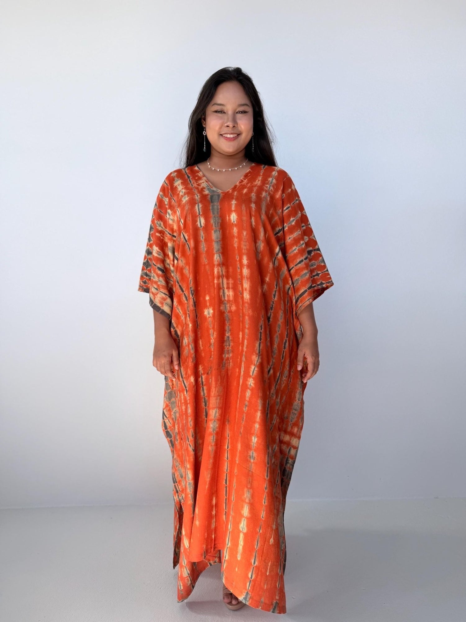 Mala Kaftan in Orange Tie Dye - Mala Handworks