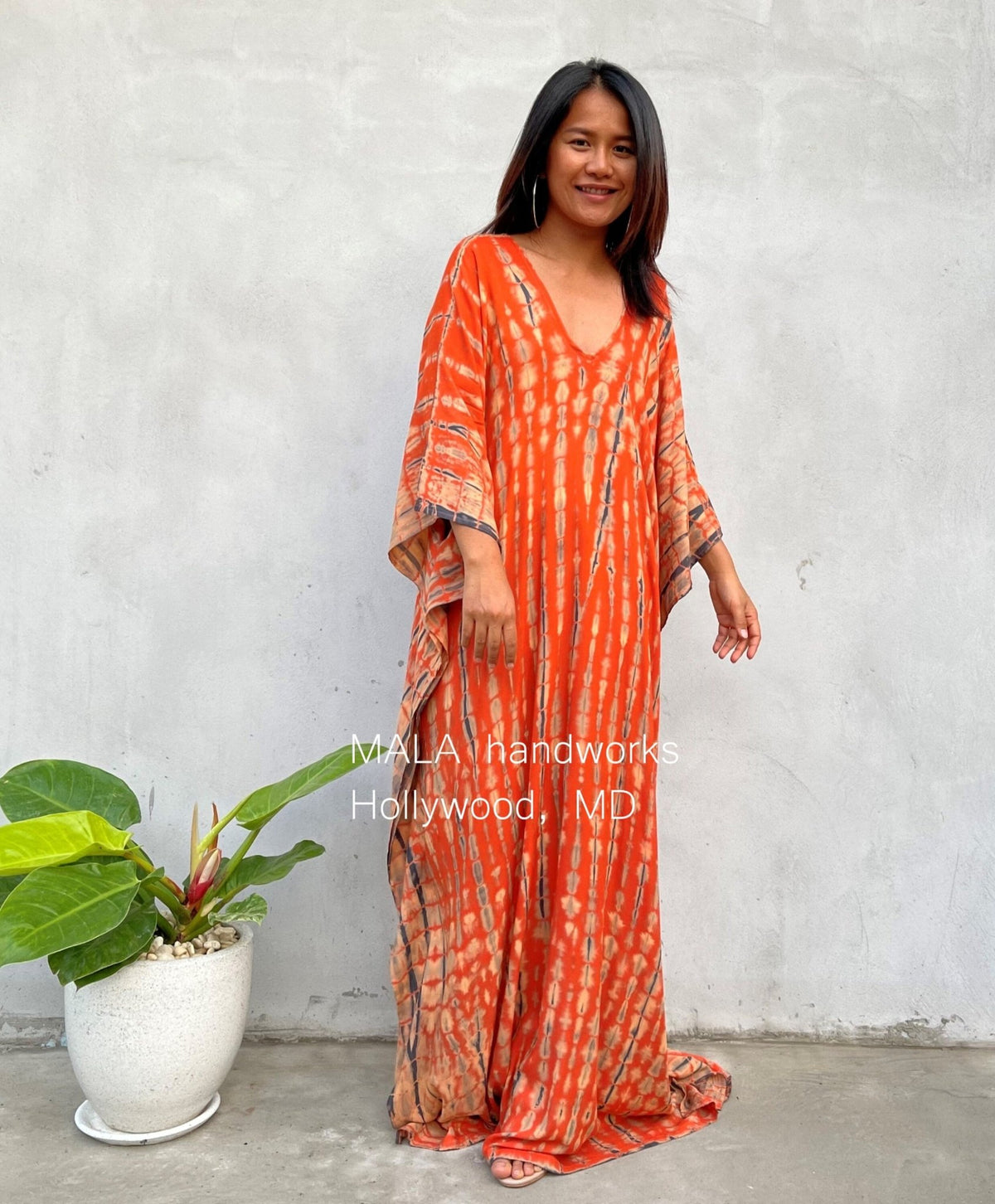 MALA handworks  Mala Kaftan in Orange and Black Tie Dye
