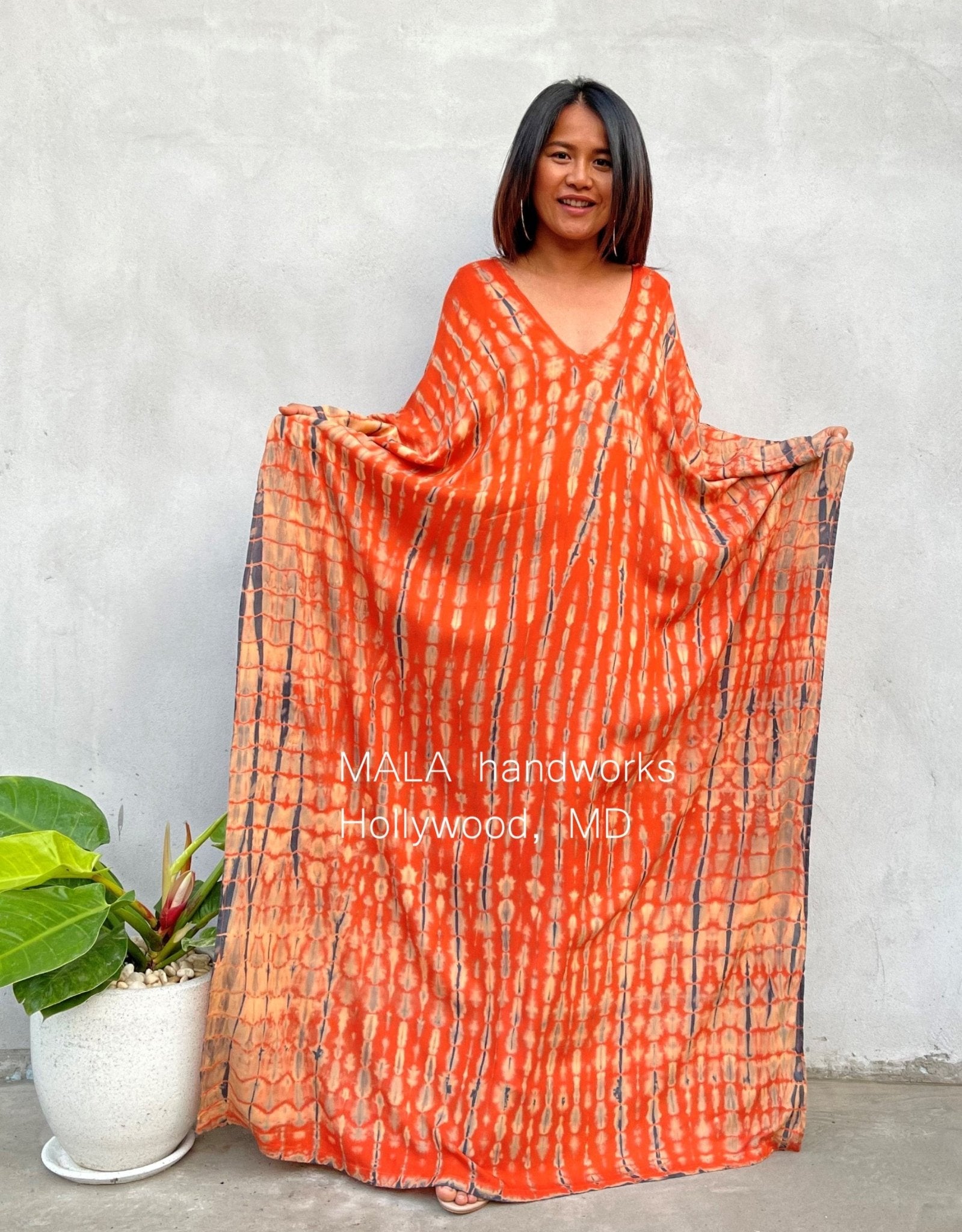 MALA handworks  Mala Kaftan in Orange and Black Tie Dye