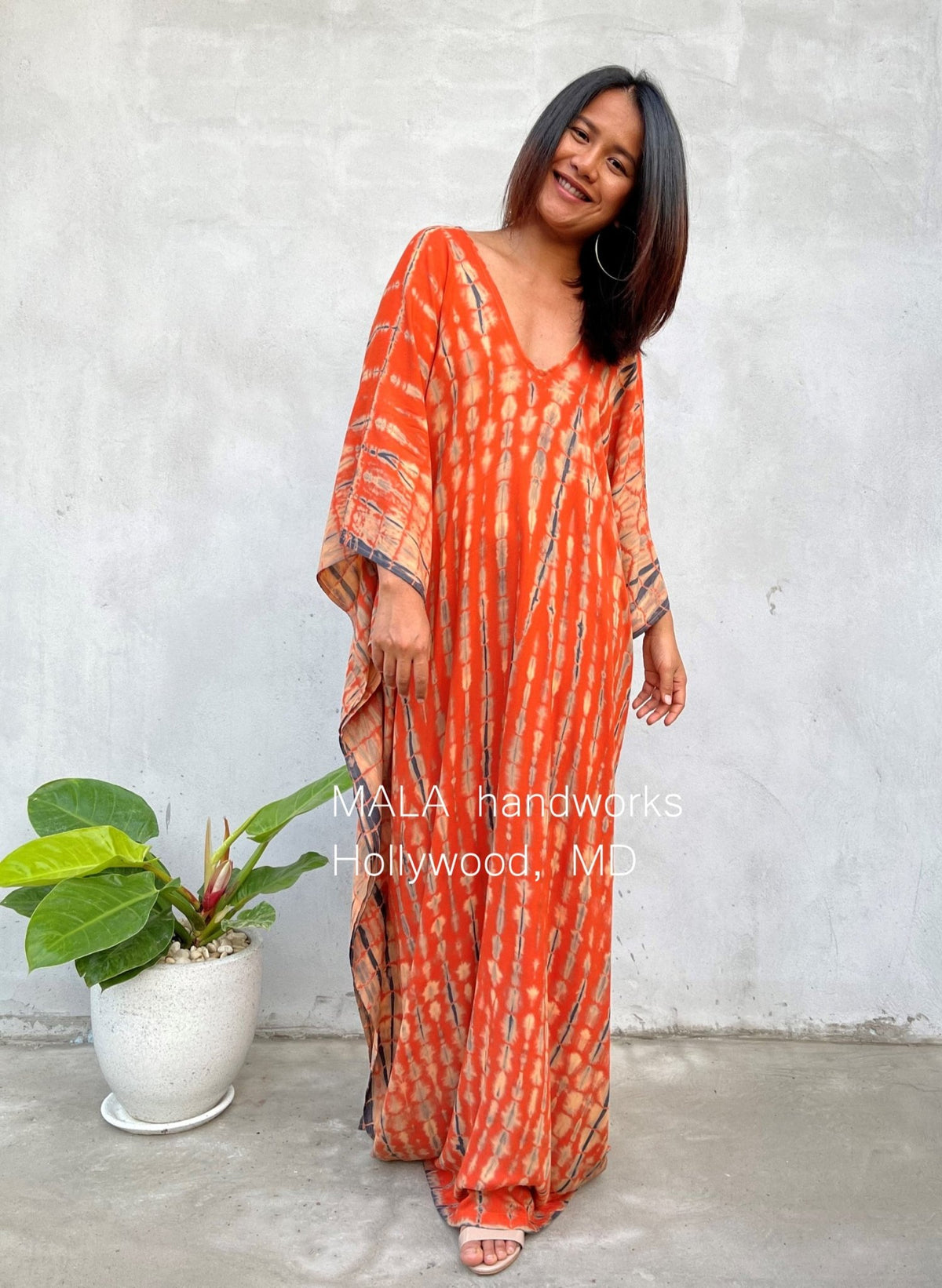 MALA handworks  Mala Kaftan in Orange and Black Tie Dye
