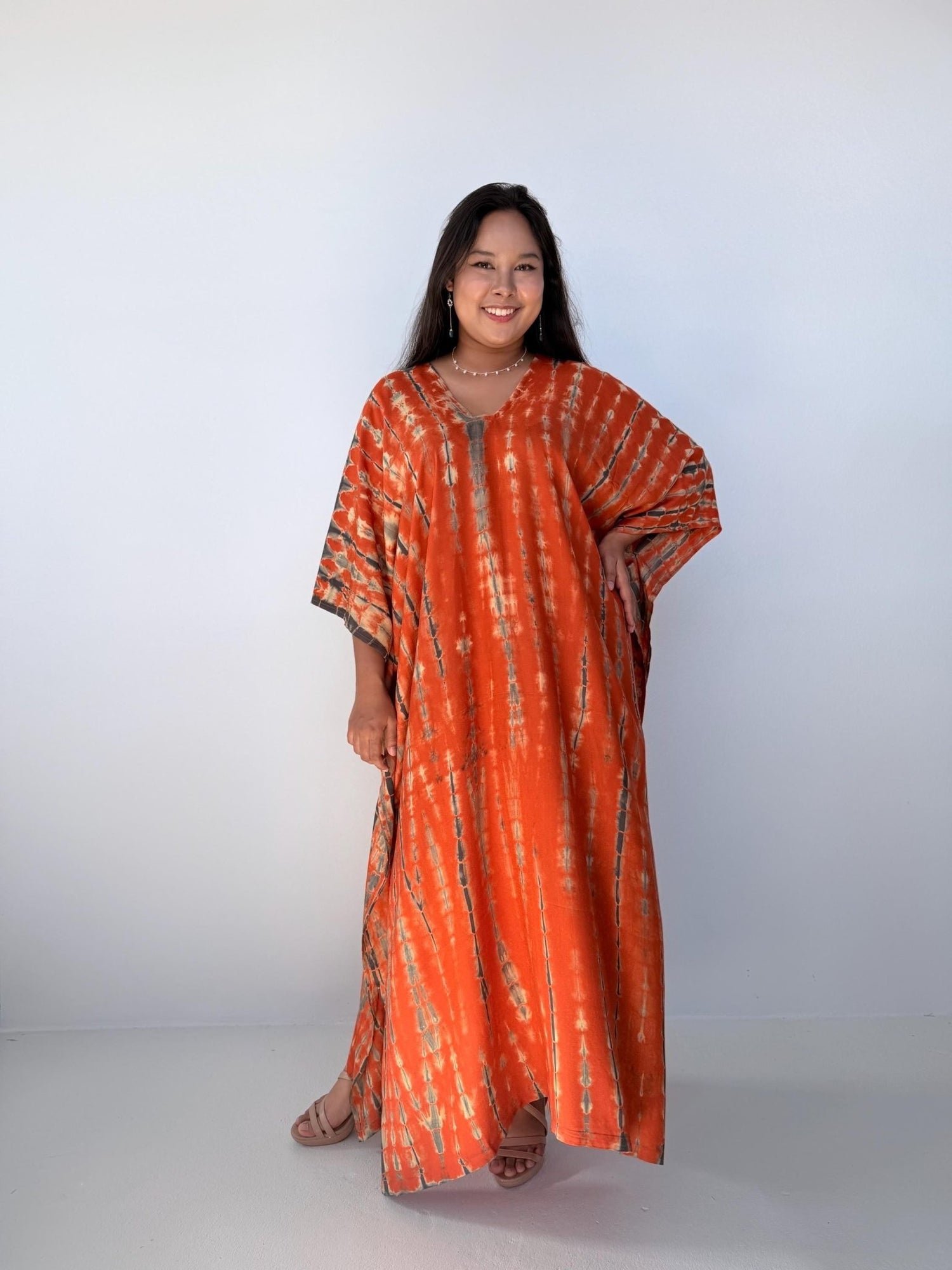 Mala Kaftan in Orange Tie Dye - Mala Handworks