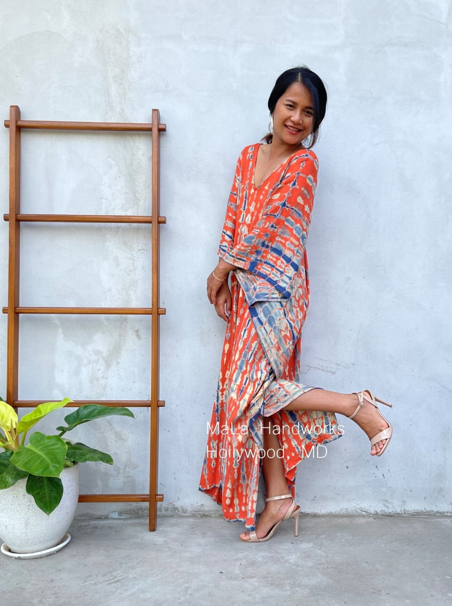 MALA handworks  Mala Kaftan in Orange and Blue Tie Dye