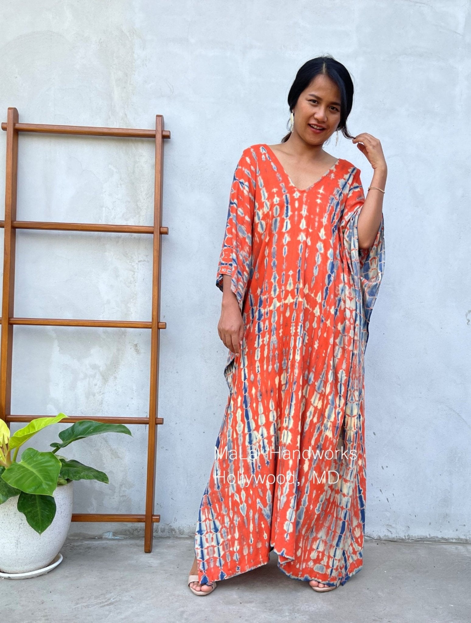 MALA handworks  Mala Kaftan in Orange and Blue Tie Dye