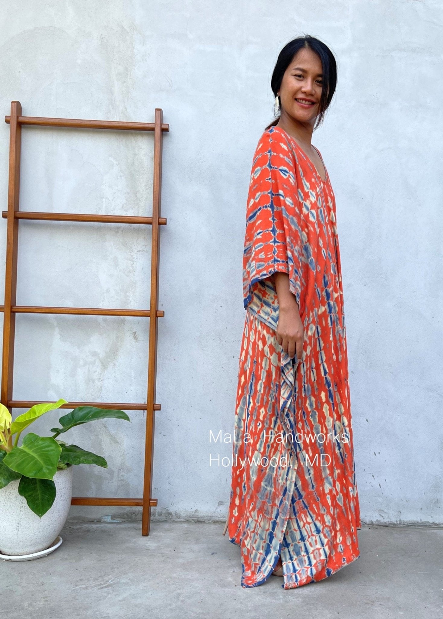 MALA handworks  Mala Kaftan in Orange and Blue Tie Dye