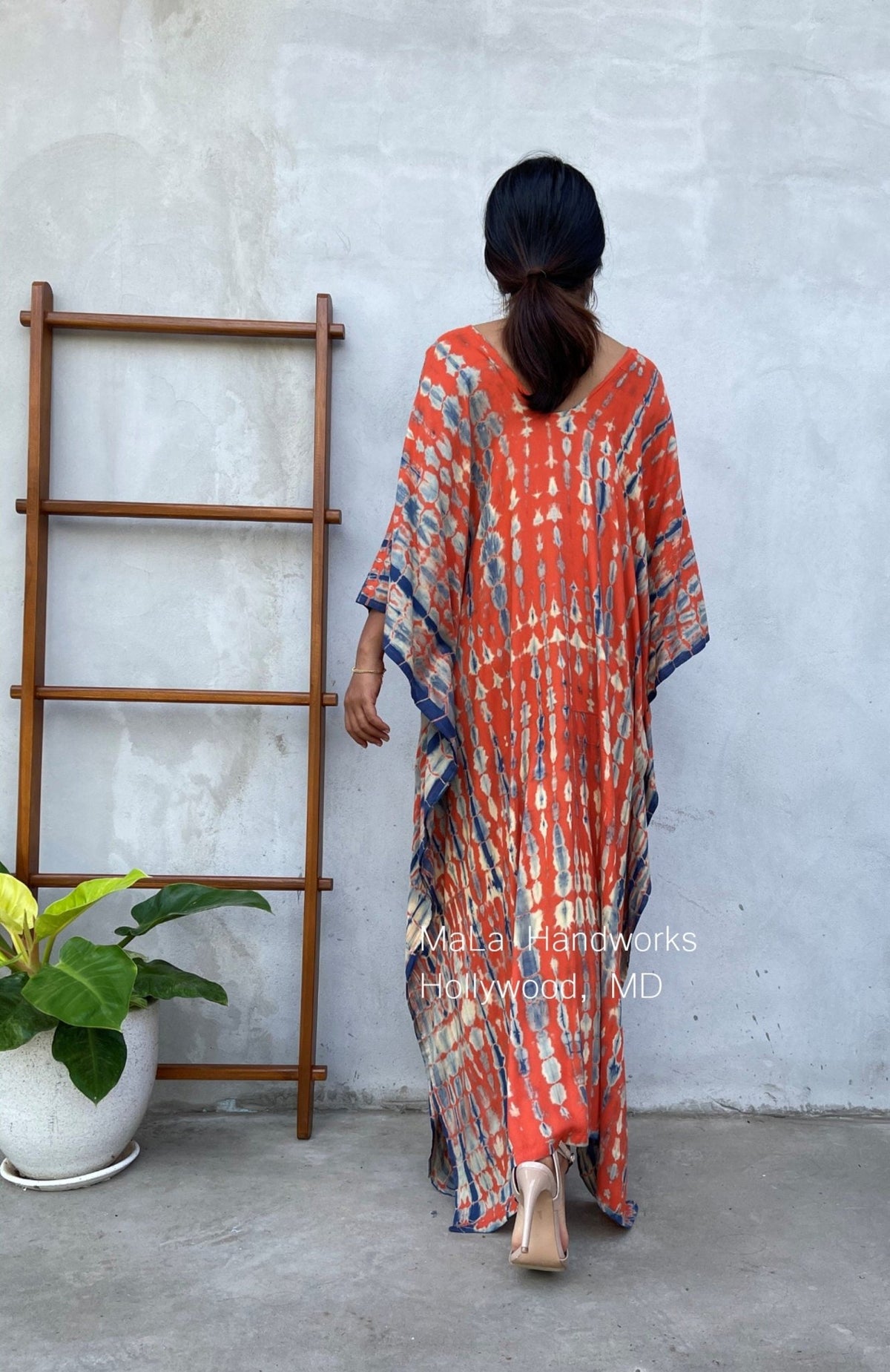 MALA handworks  Mala Kaftan in Orange and Blue Tie Dye
