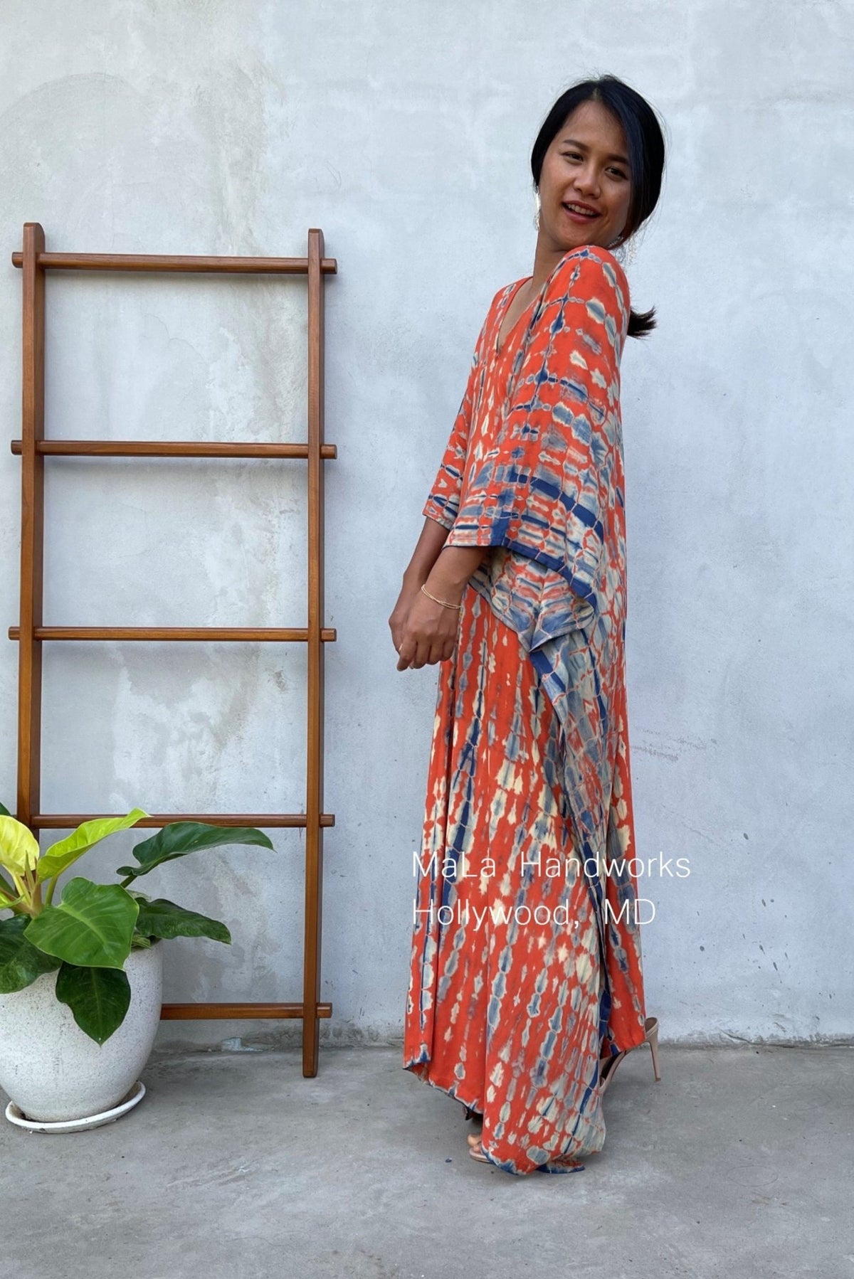 MALA handworks  Mala Kaftan in Orange and Blue Tie Dye