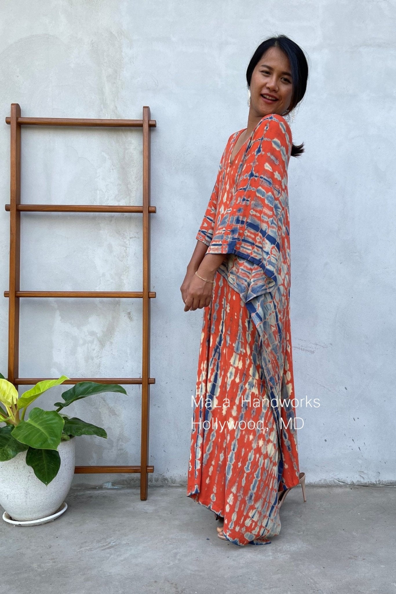 MALA handworks  Mala Kaftan in Orange and Blue Tie Dye