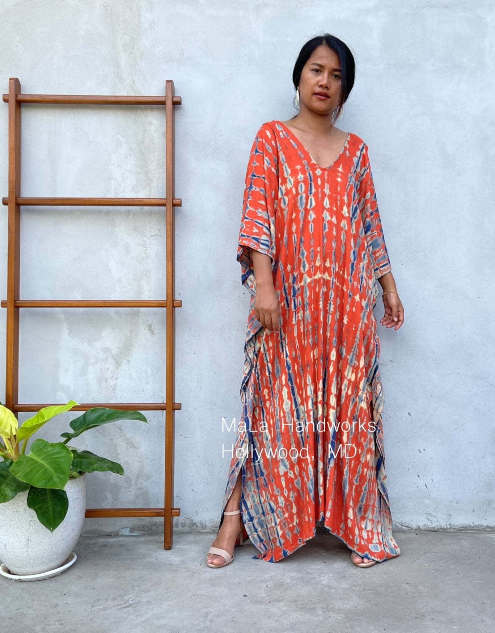 MALA handworks  Mala Kaftan in Orange and Blue Tie Dye