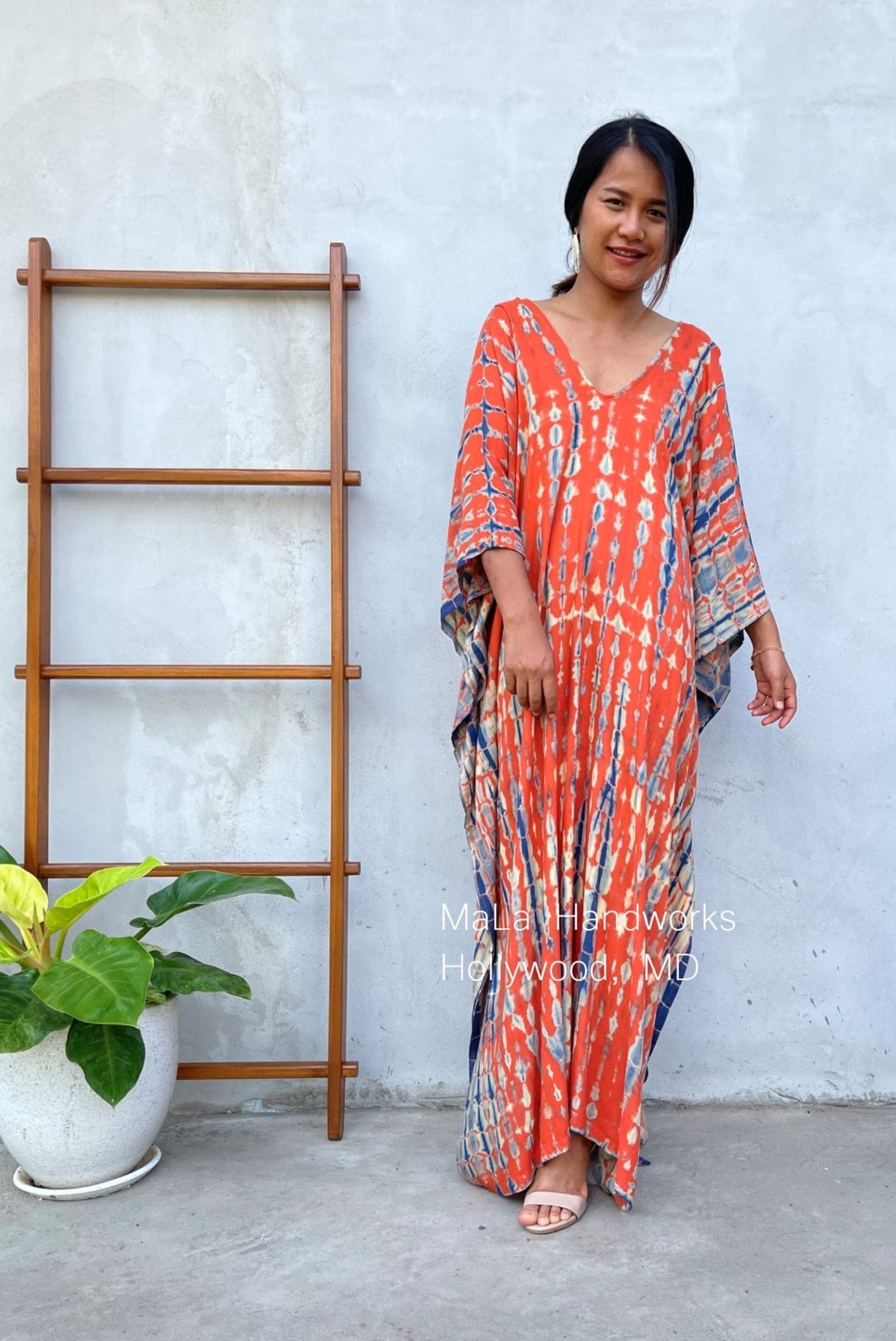 MALA handworks  Mala Kaftan in Orange and Blue Tie Dye