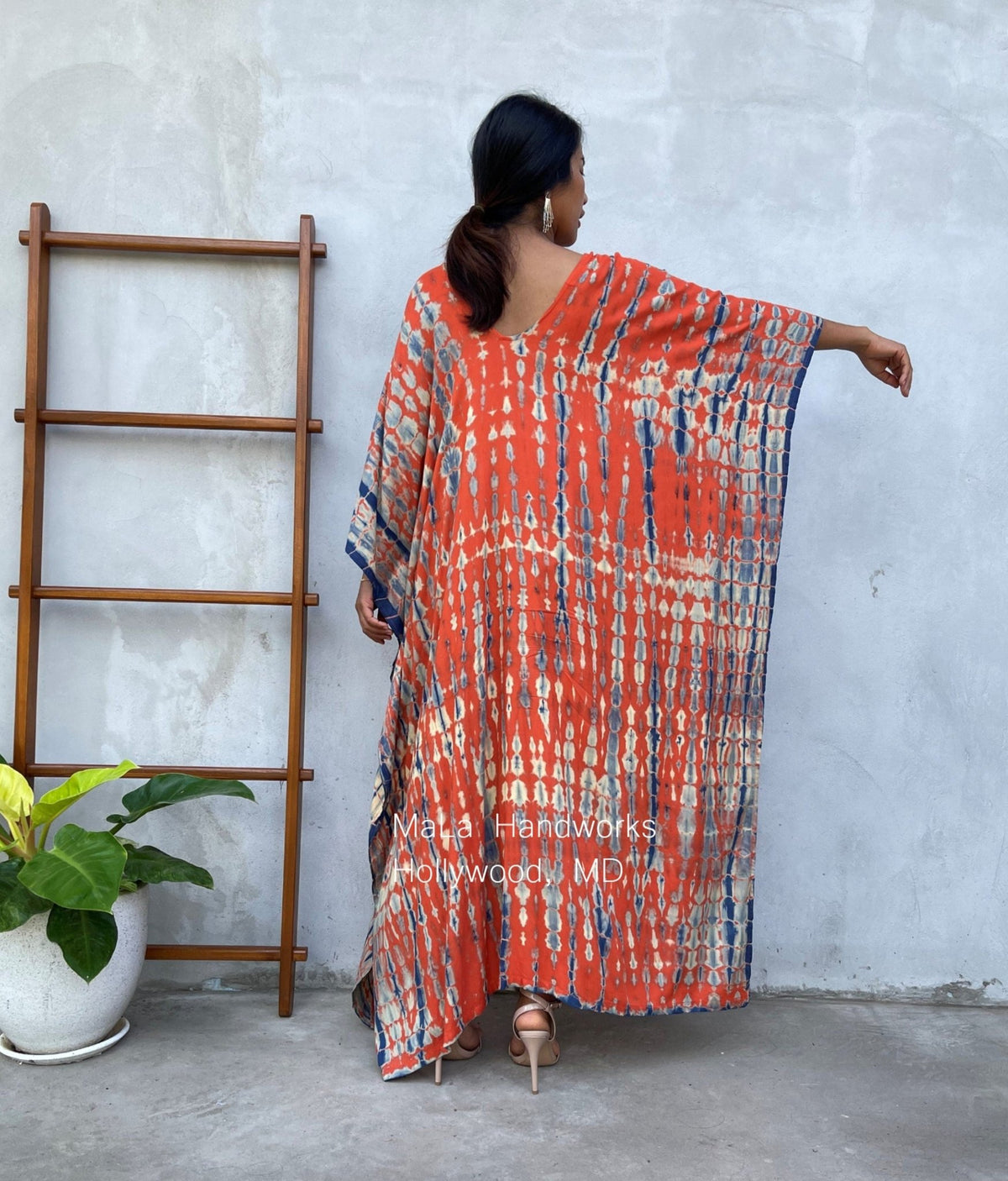 MALA handworks  Mala Kaftan in Orange and Blue Tie Dye