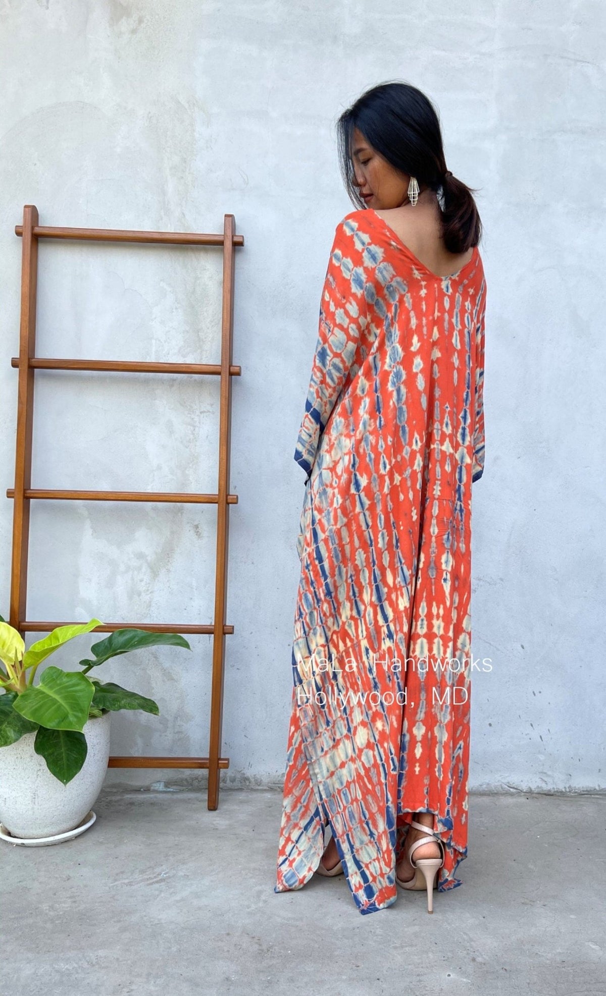 MALA handworks  Mala Kaftan in Orange and Blue Tie Dye