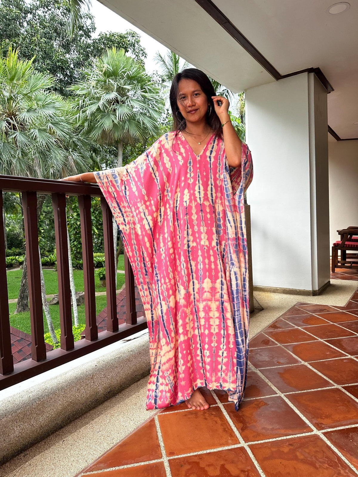 MALA handworks Mala Kaftan in Pink with Blue Tie Dye
