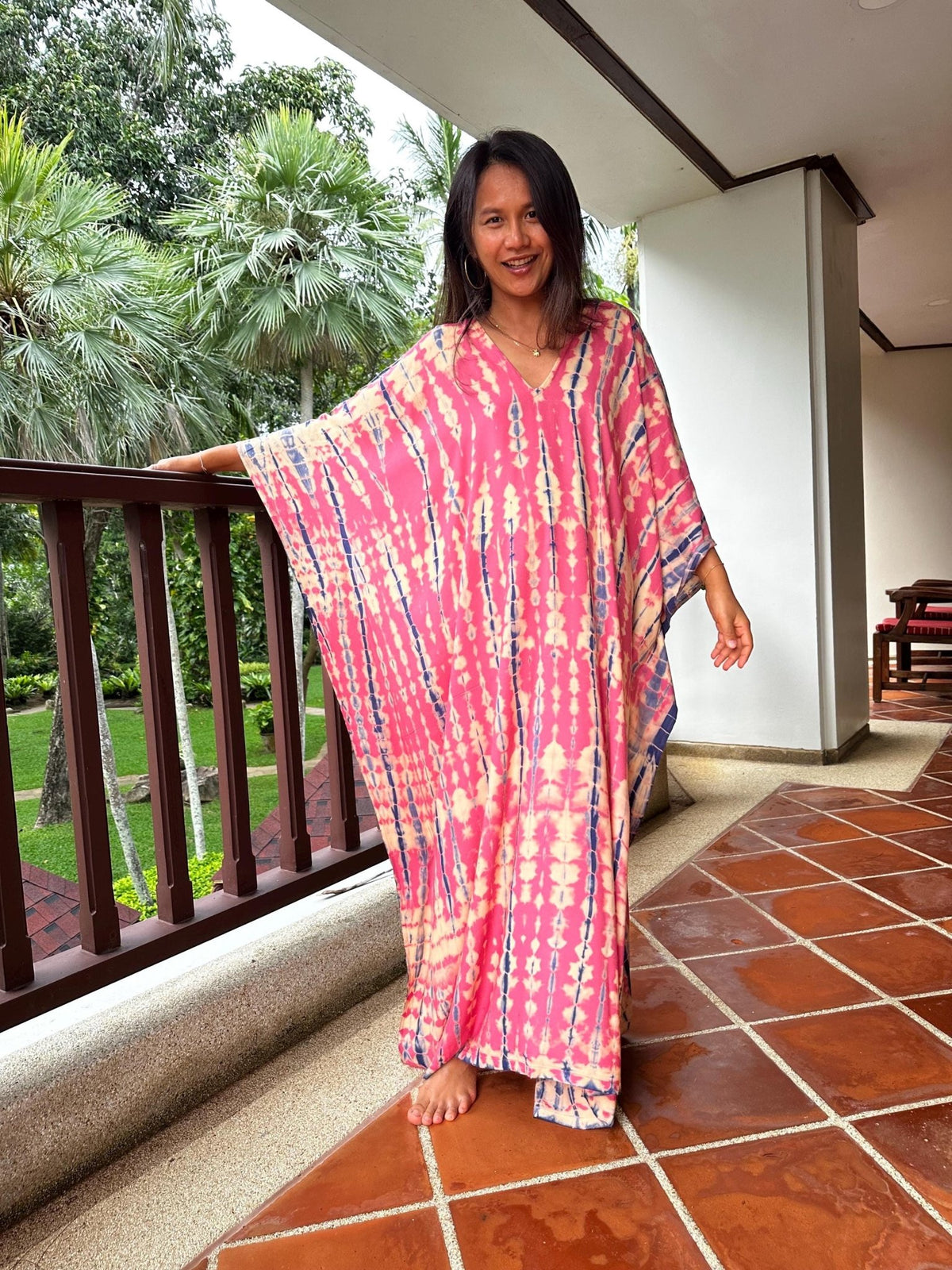 MALA handworks Mala Kaftan in Pink with Blue Tie Dye