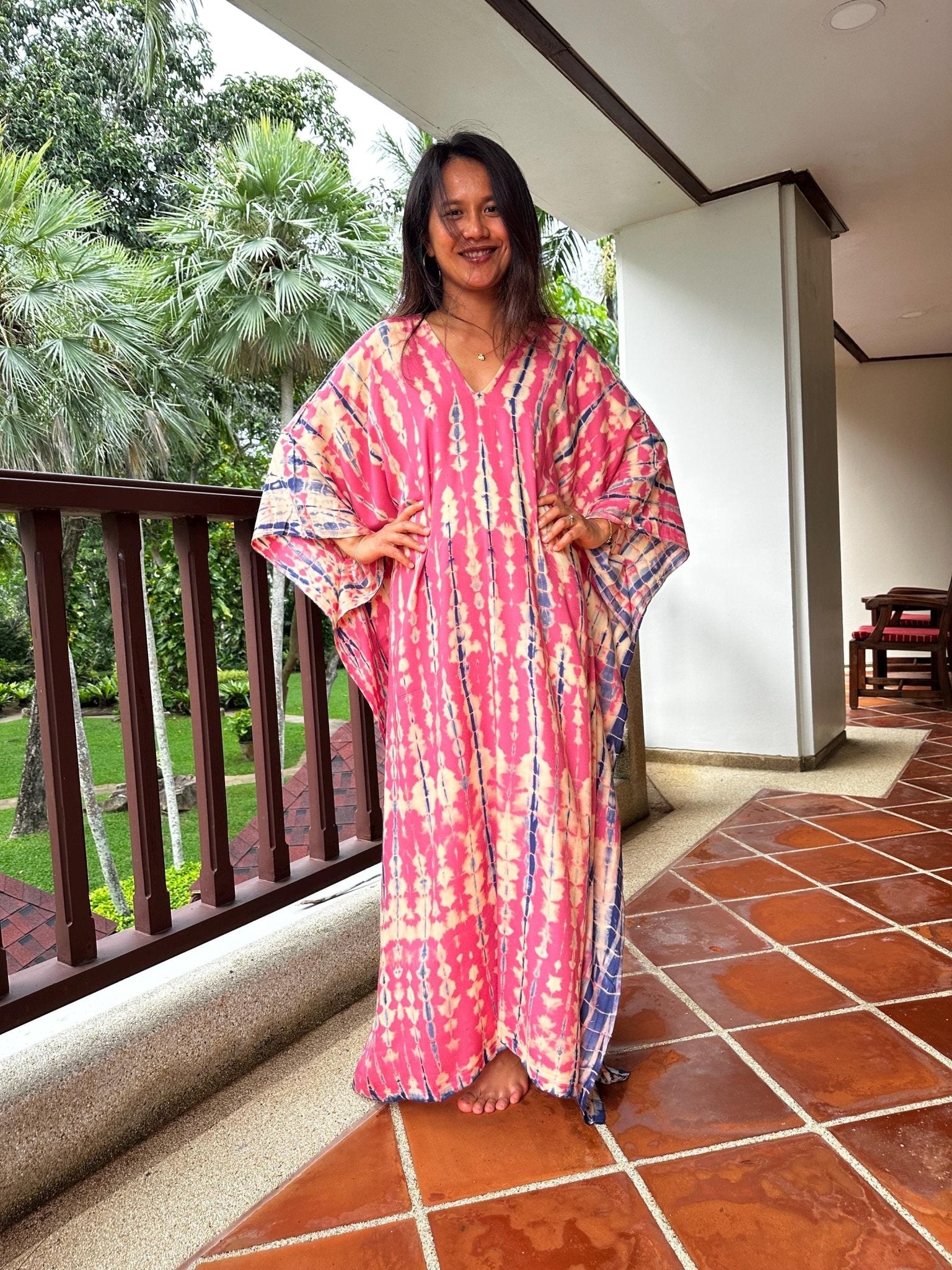 MALA handworks Mala Kaftan in Pink with Blue Tie Dye