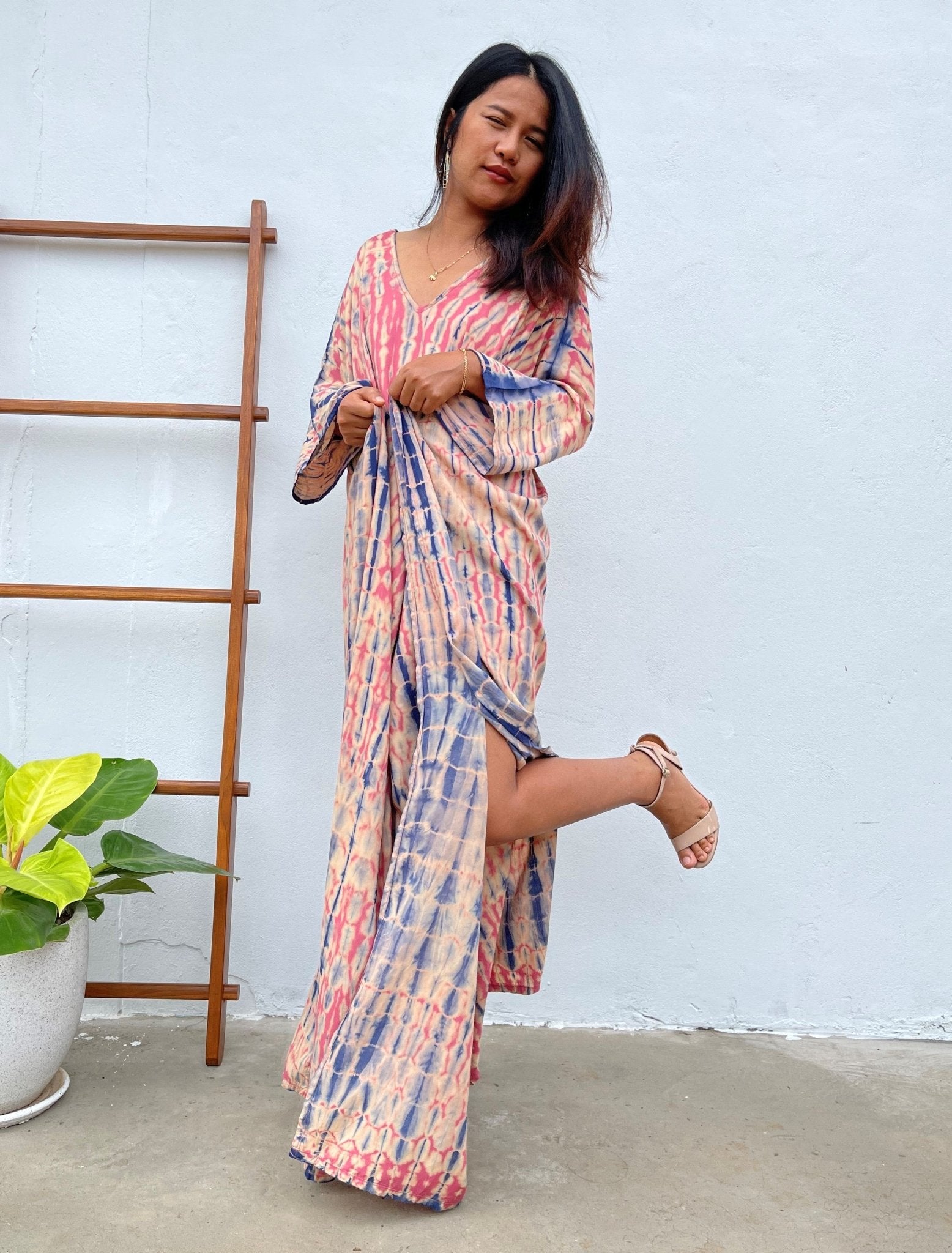 MALA handworks Mala Kaftan in Pink and Blue Tie Dye