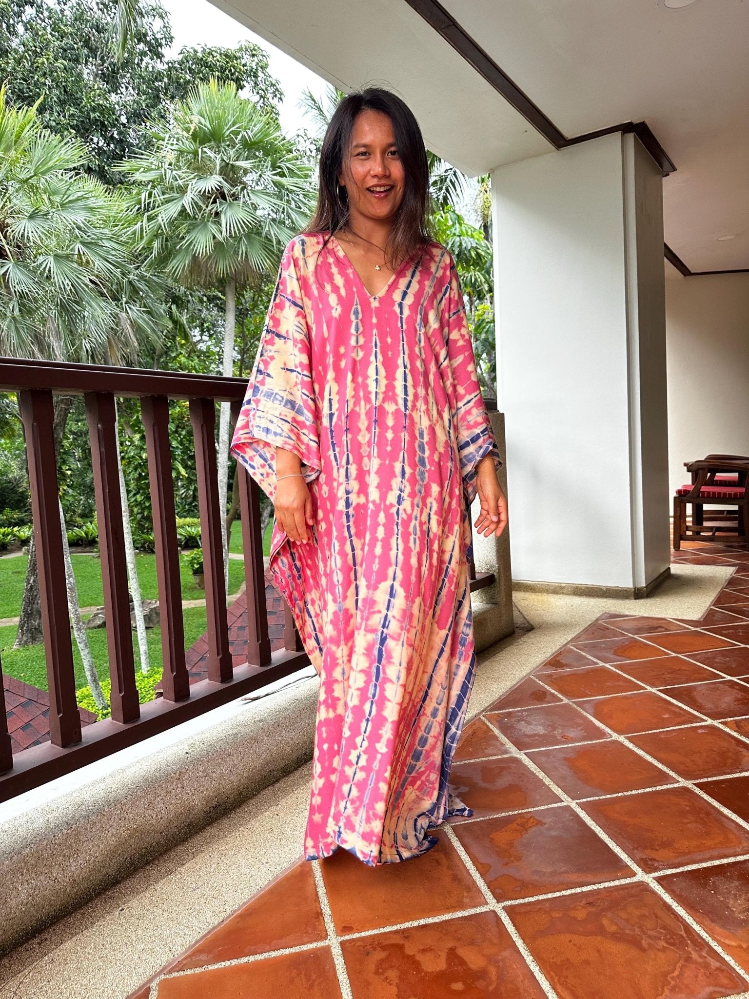 MALA handworks Mala Kaftan in Pink with Blue Tie Dye