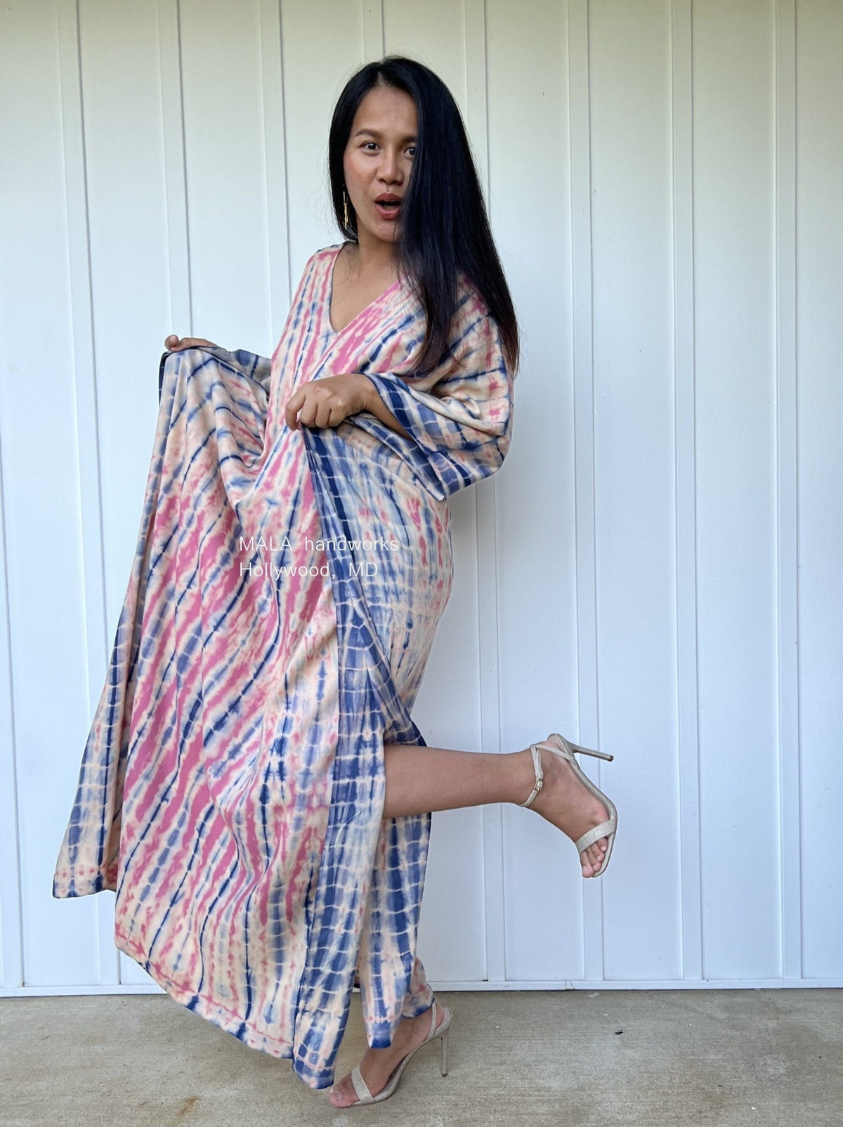MALA handworks  Mala Kaftan in Pink and Blue Tie Dye