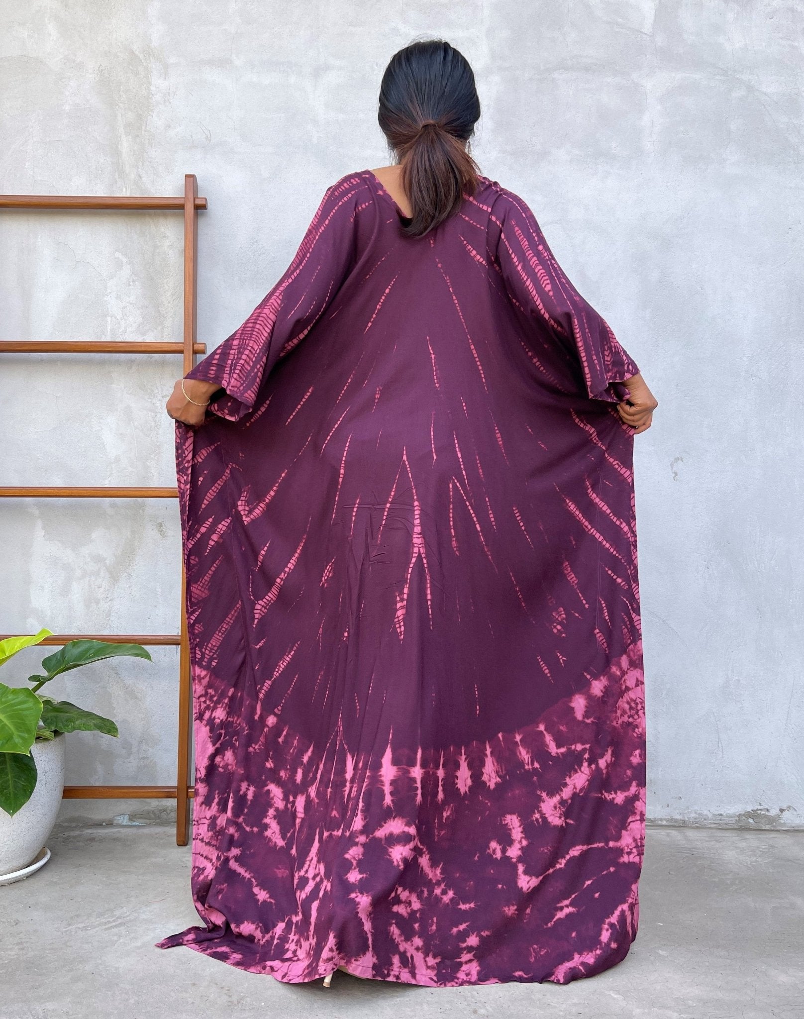 MALA handworks Mala Kaftan in Purple Eggplant and Pink Tie Dye Kaftan