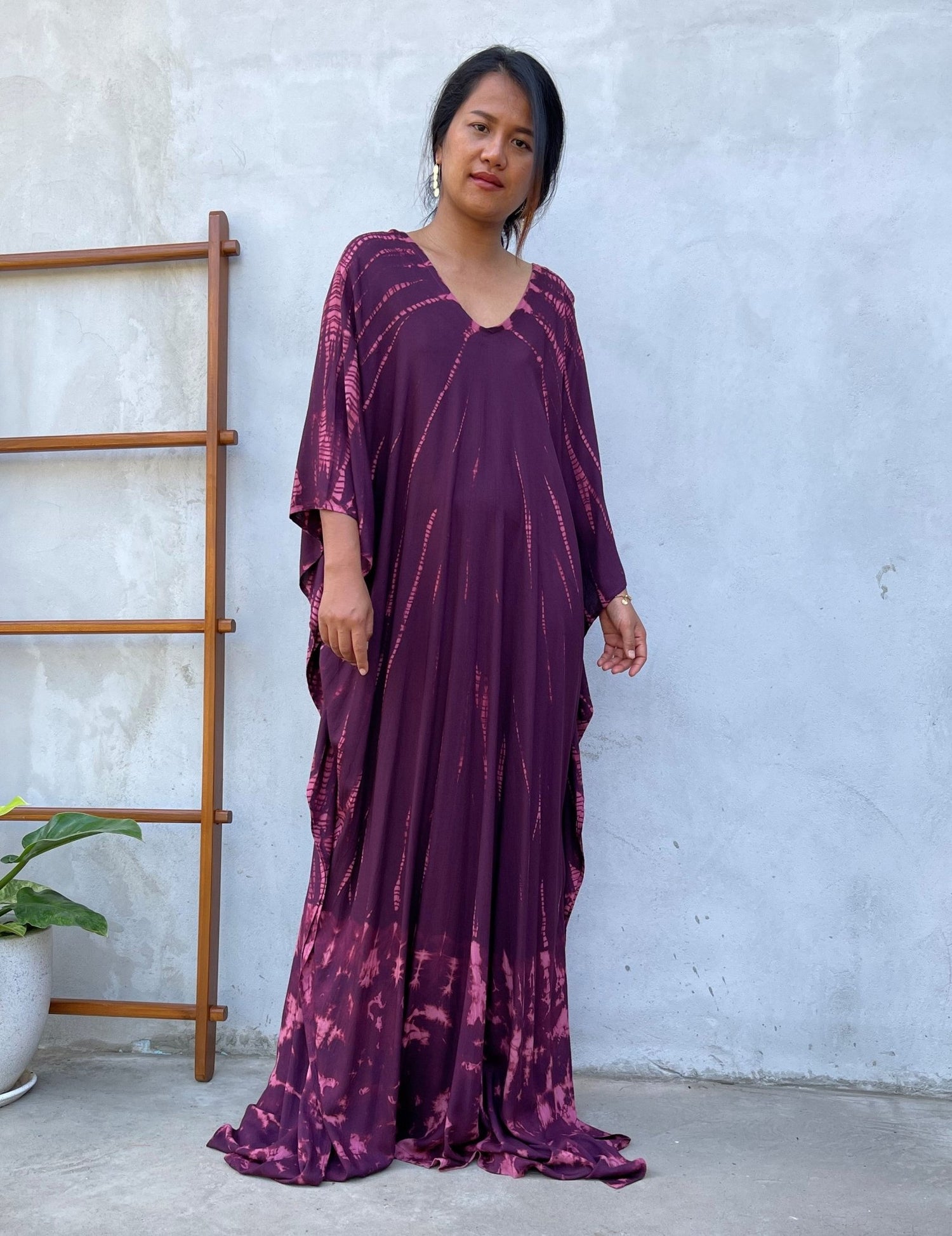 MALA handworks Mala Kaftan in Purple Eggplant and Pink Tie Dye Kaftan