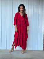Mala Handworks  Mala Kaftan in Red and Merlot Tie Dye - Nebula Pattern