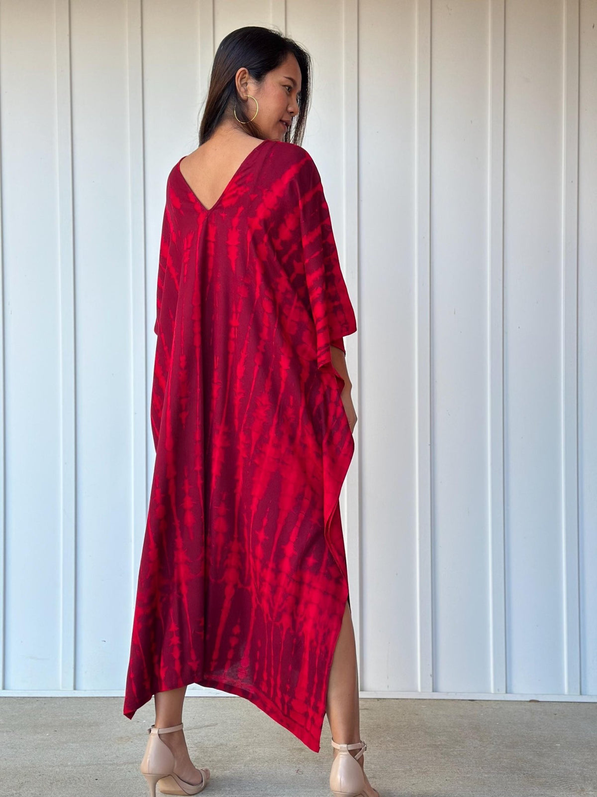 Mala Handworks  Mala Kaftan in Red and Merlot Tie Dye