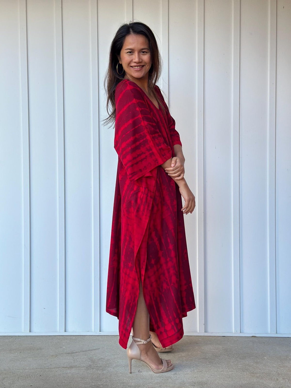 Mala Handworks  Mala Kaftan in Red and Merlot Tie Dye