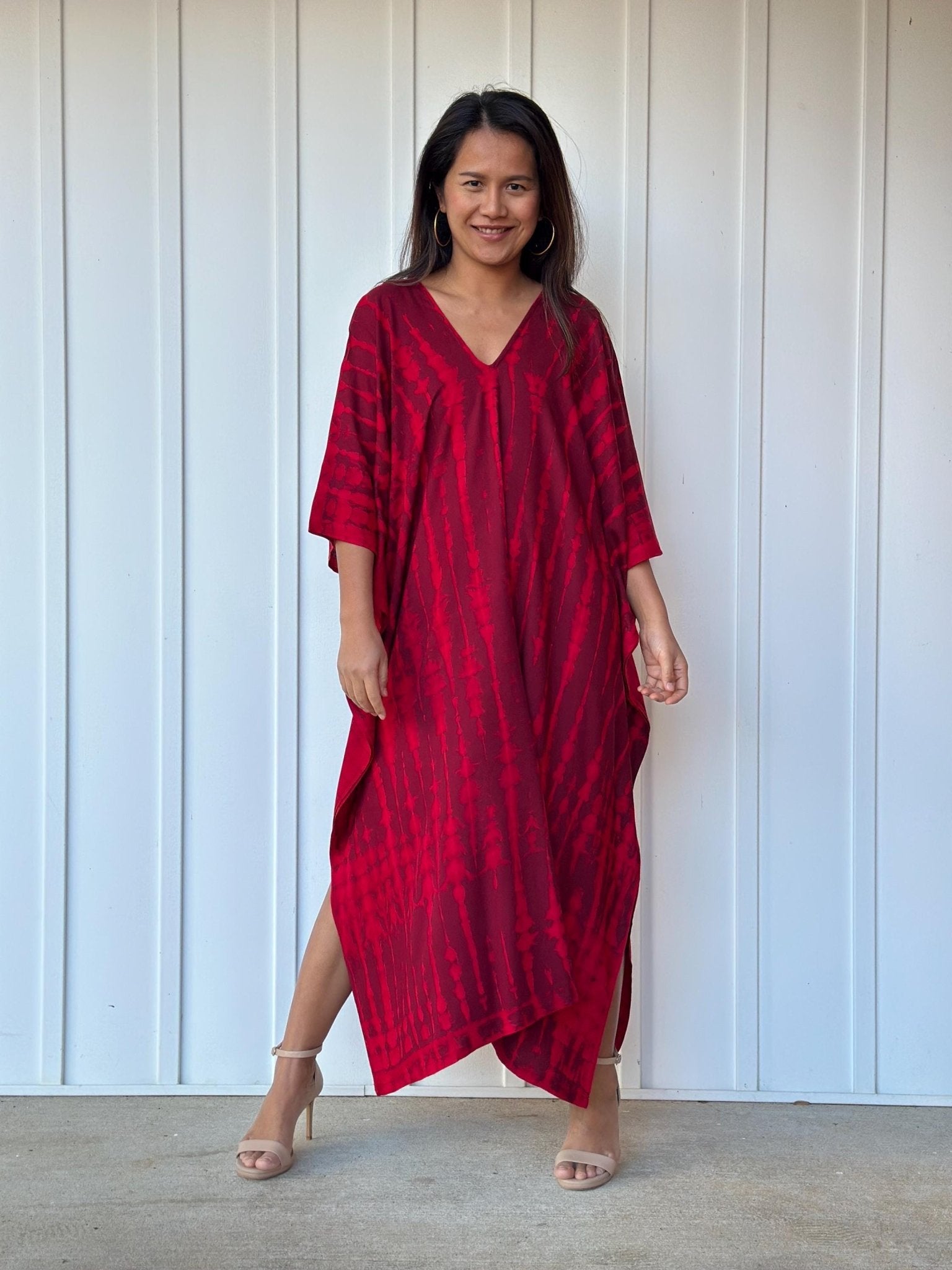 Mala Handworks  Mala Kaftan in Red and Merlot Tie Dye