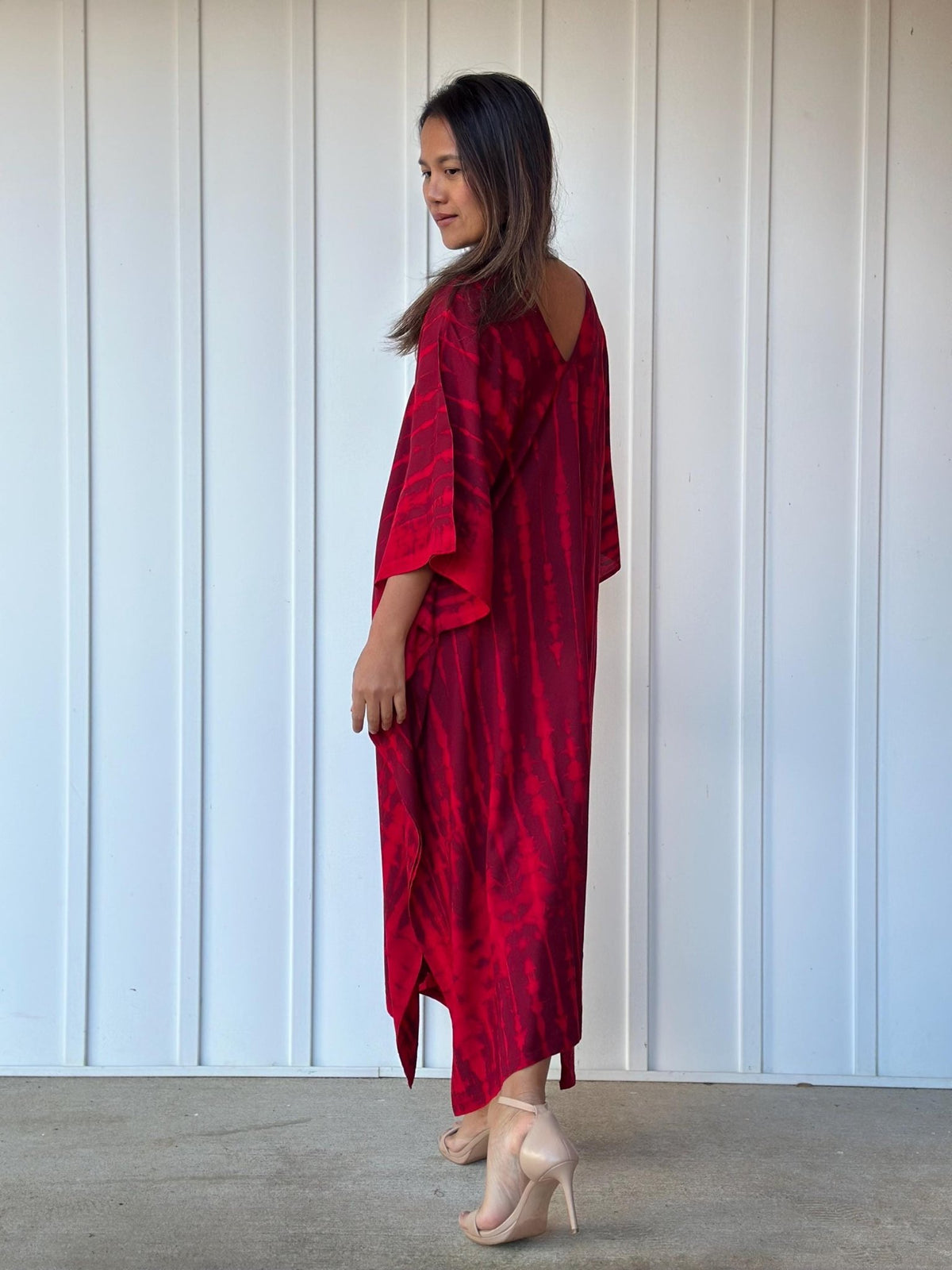Mala Handworks  Mala Kaftan in Red and Merlot Tie Dye